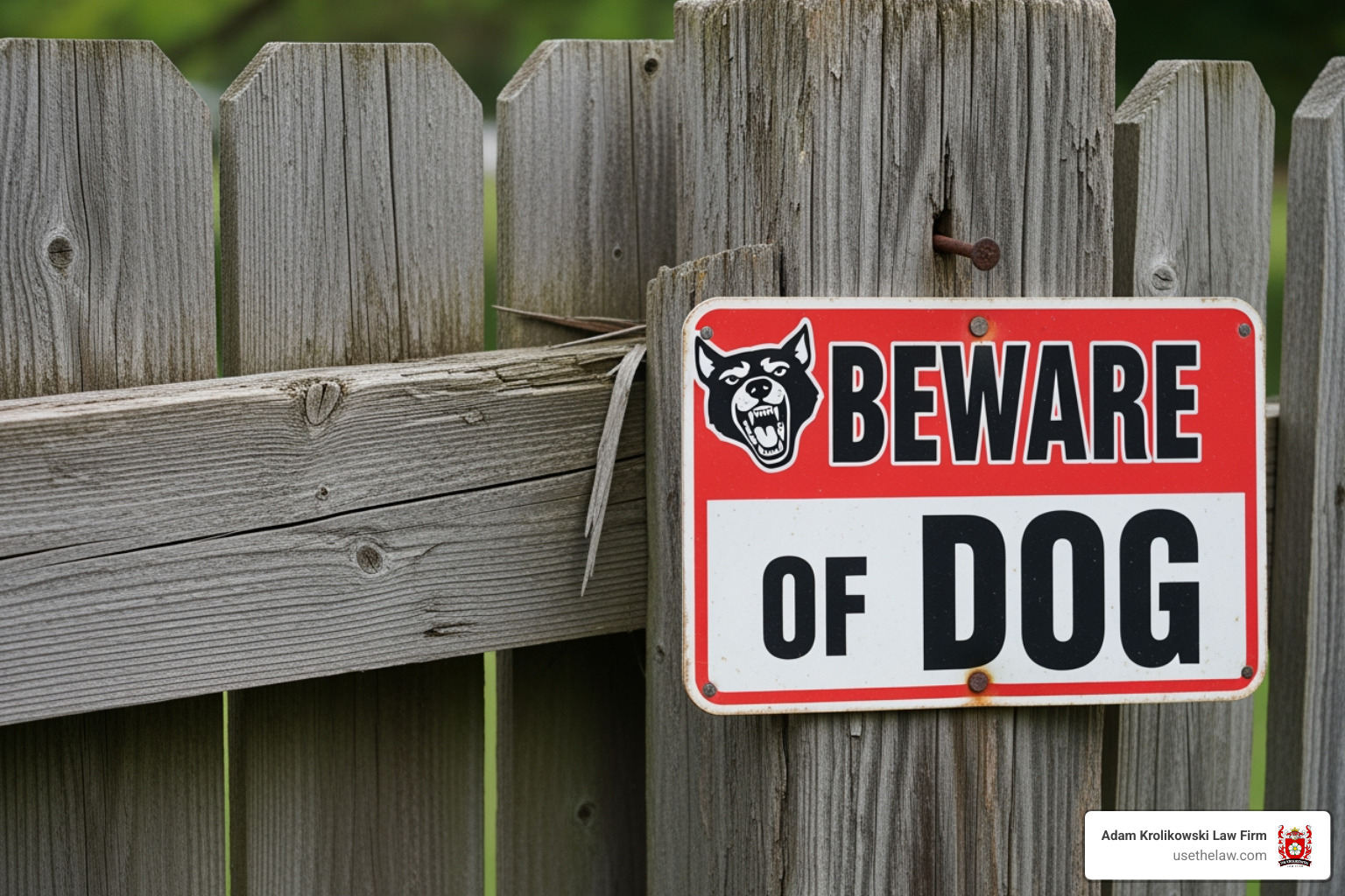 a "Beware of Dog" sign on a wooden fence - dog bite law a "Beware of Dog" sign on a wooden fence - dog bite law