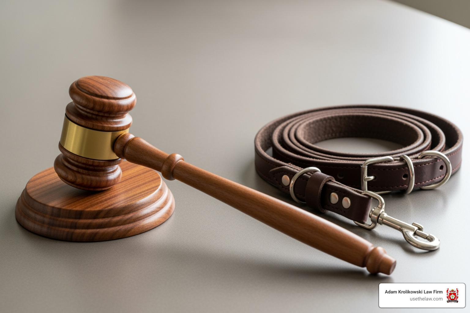 a gavel next to a dog's leash and collar - dog bite law a gavel next to a dog's leash and collar - dog bite law