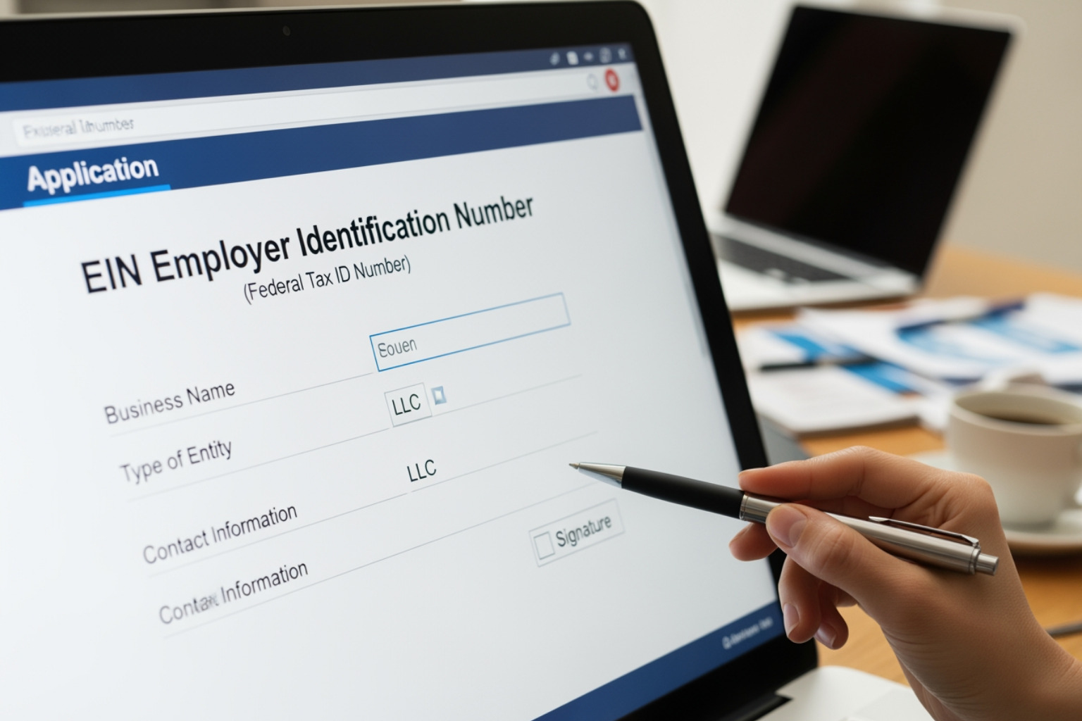 IRS online application portal on a laptop screen - getting a tax id number for llc