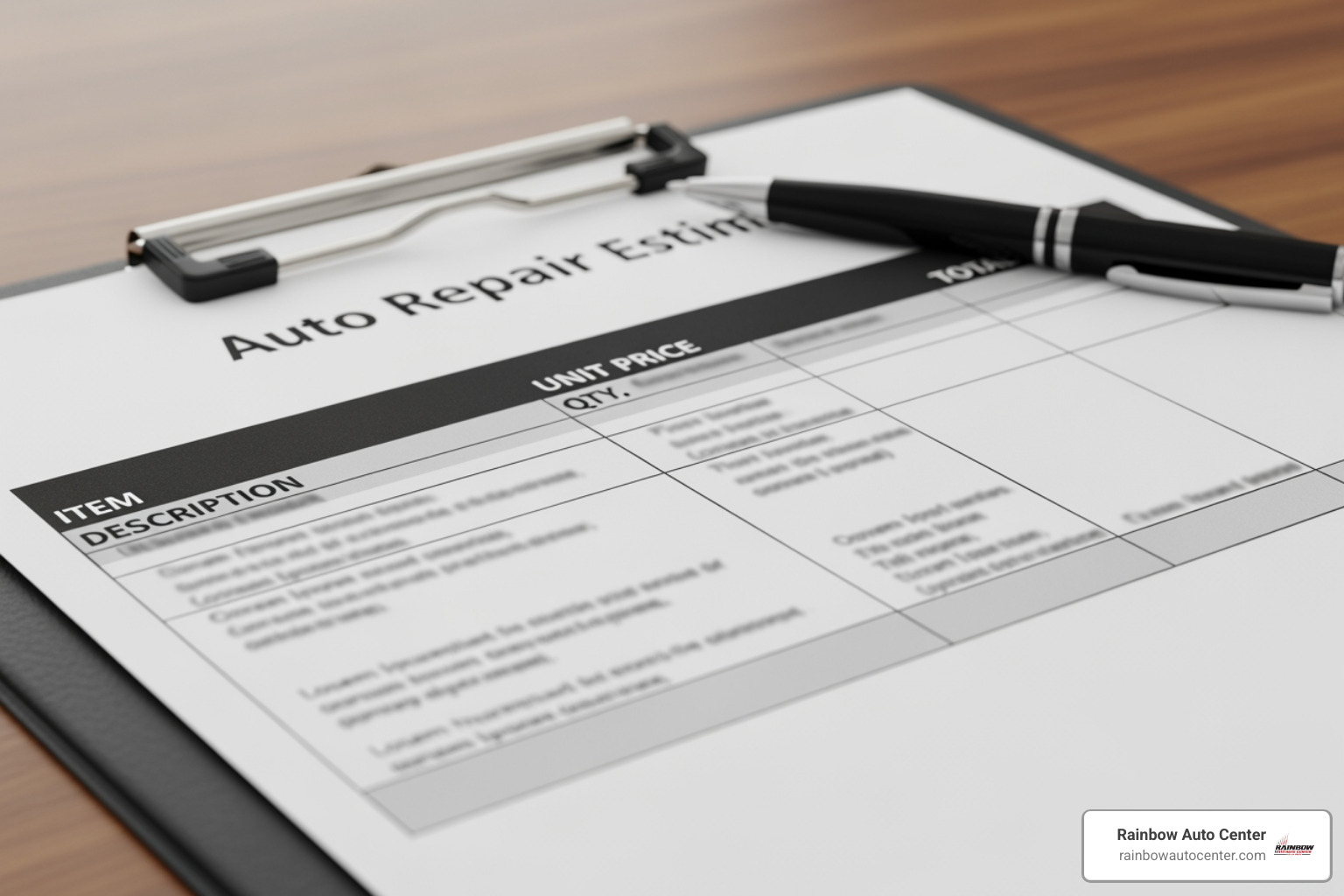 detailed auto repair estimate sheet - car crash repairs near me