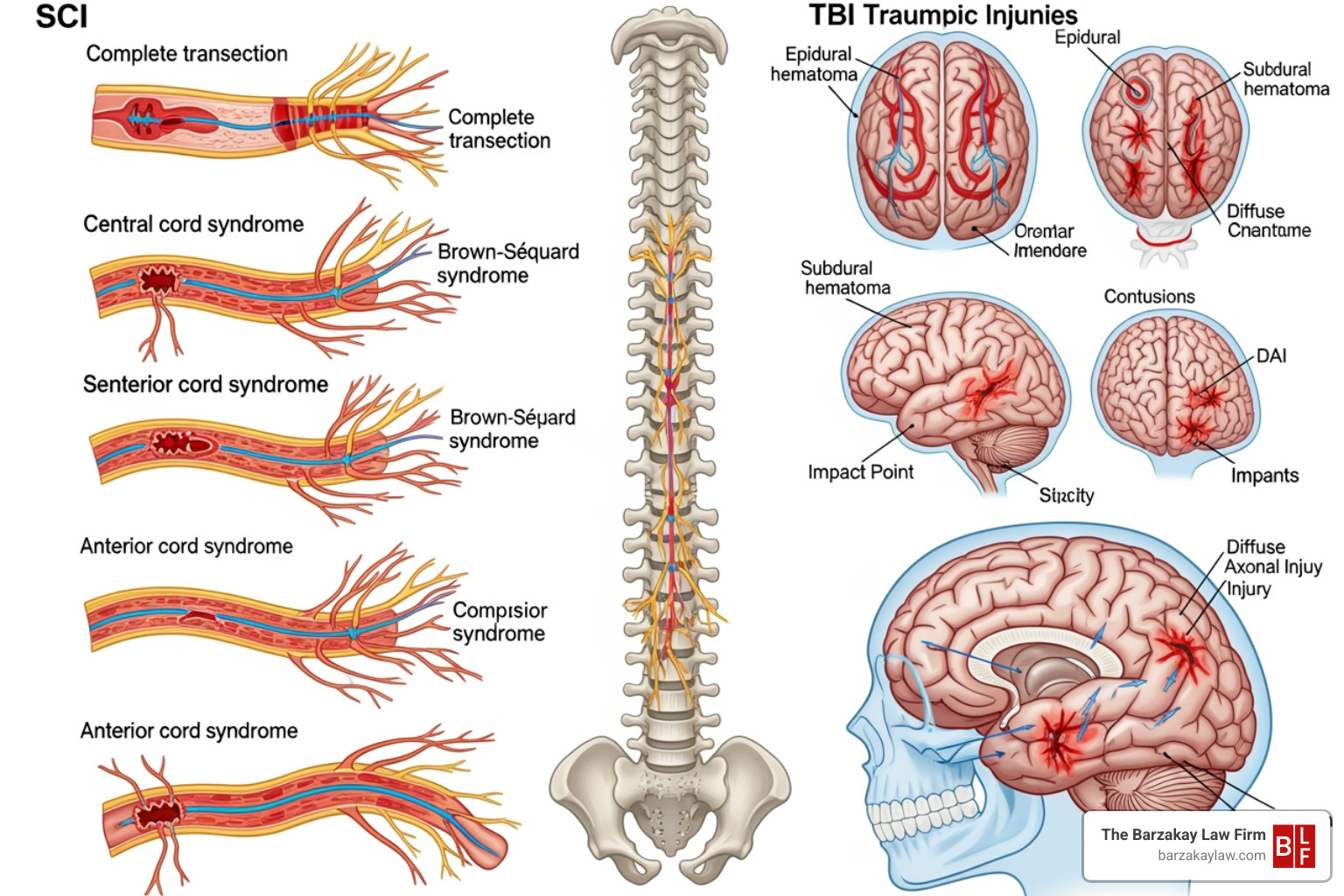 of a diagram showing common spinal cord and traumatic brain injuries - truck accident legal help of a diagram showing common spinal cord and traumatic brain injuries - truck accident legal help
