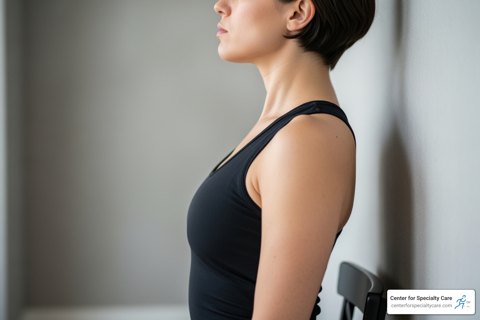 person performing chin tuck exercise - pinched nerve in shoulder blade