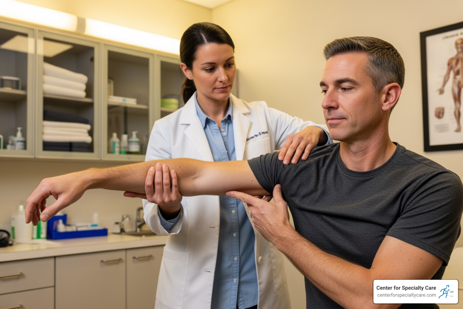 doctor performing shoulder exam - why does my shoulder hurt