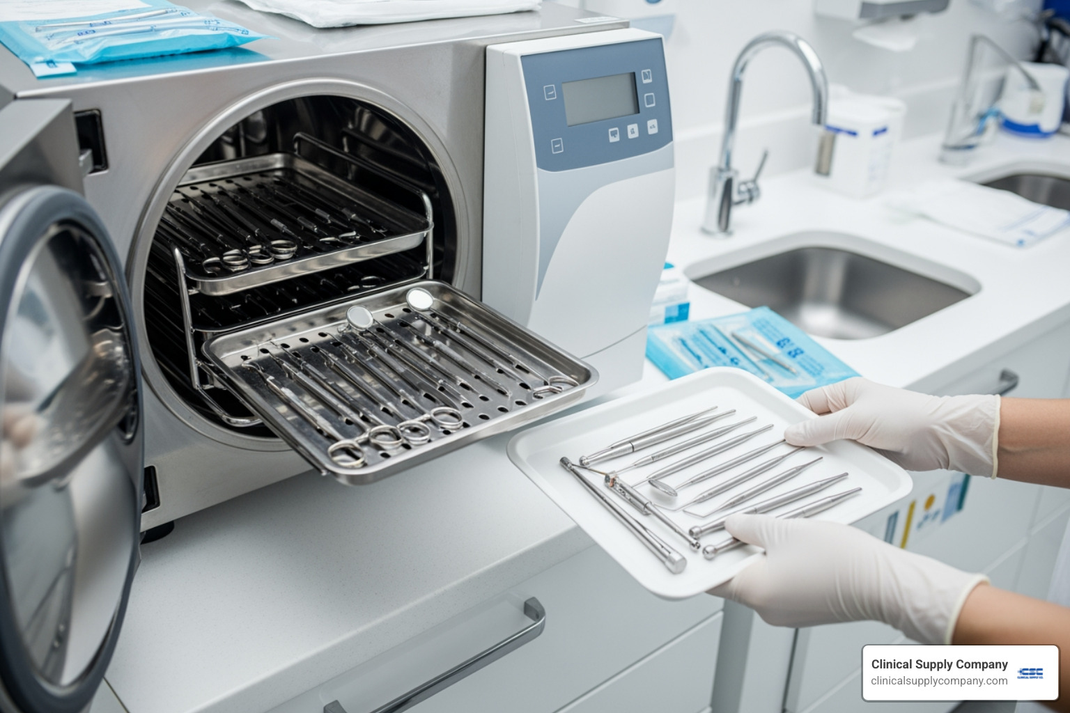 autoclave with dental instruments - surgical aspirator tips