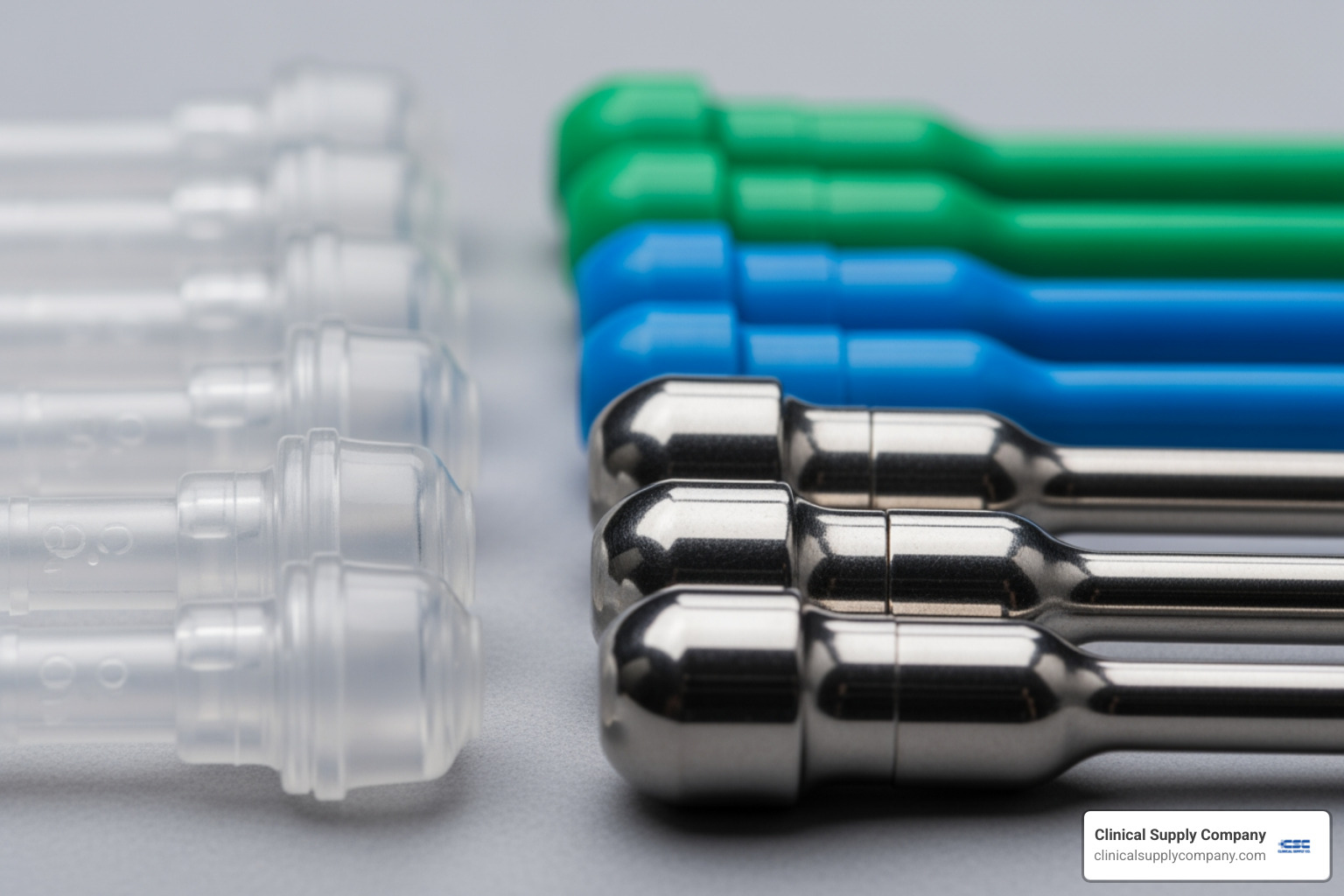 side-by-side comparison of different tip materials - surgical aspirator tips