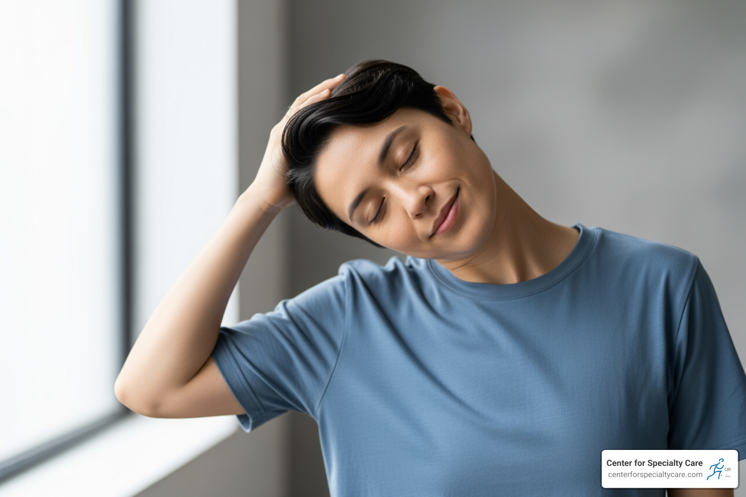 person doing a gentle neck tilt stretch - nerve pain shoulder