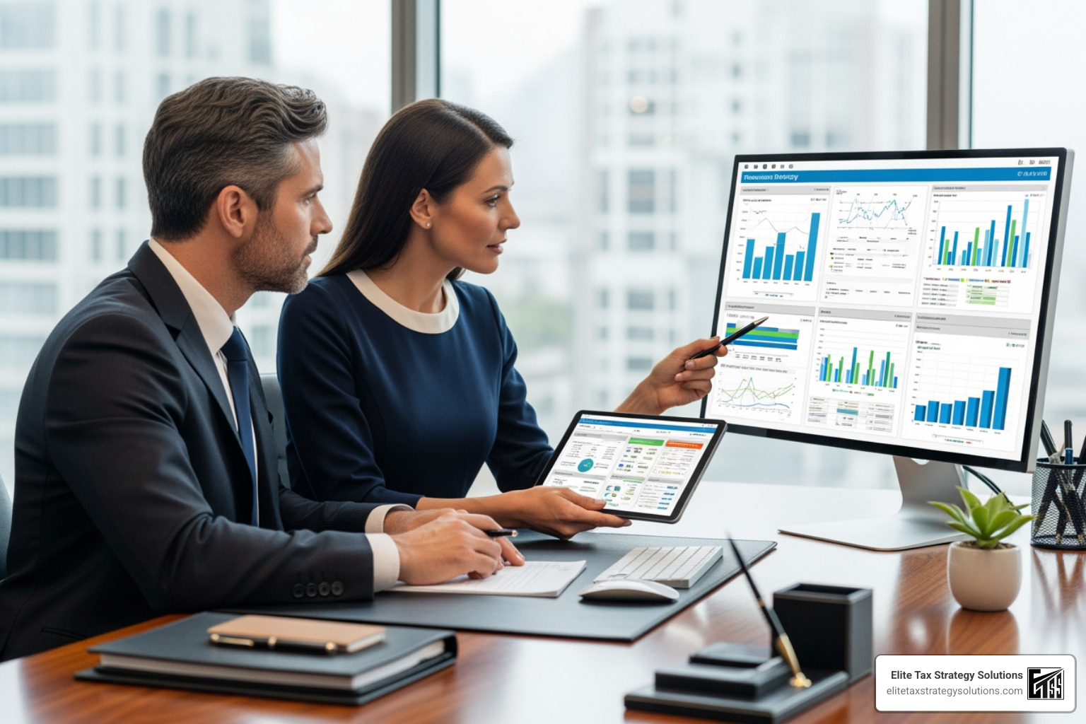 business owner reviewing a financial strategy chart with a tax advisor - Multi state tax planning business owner reviewing a financial strategy chart with a tax advisor - Multi state tax planning