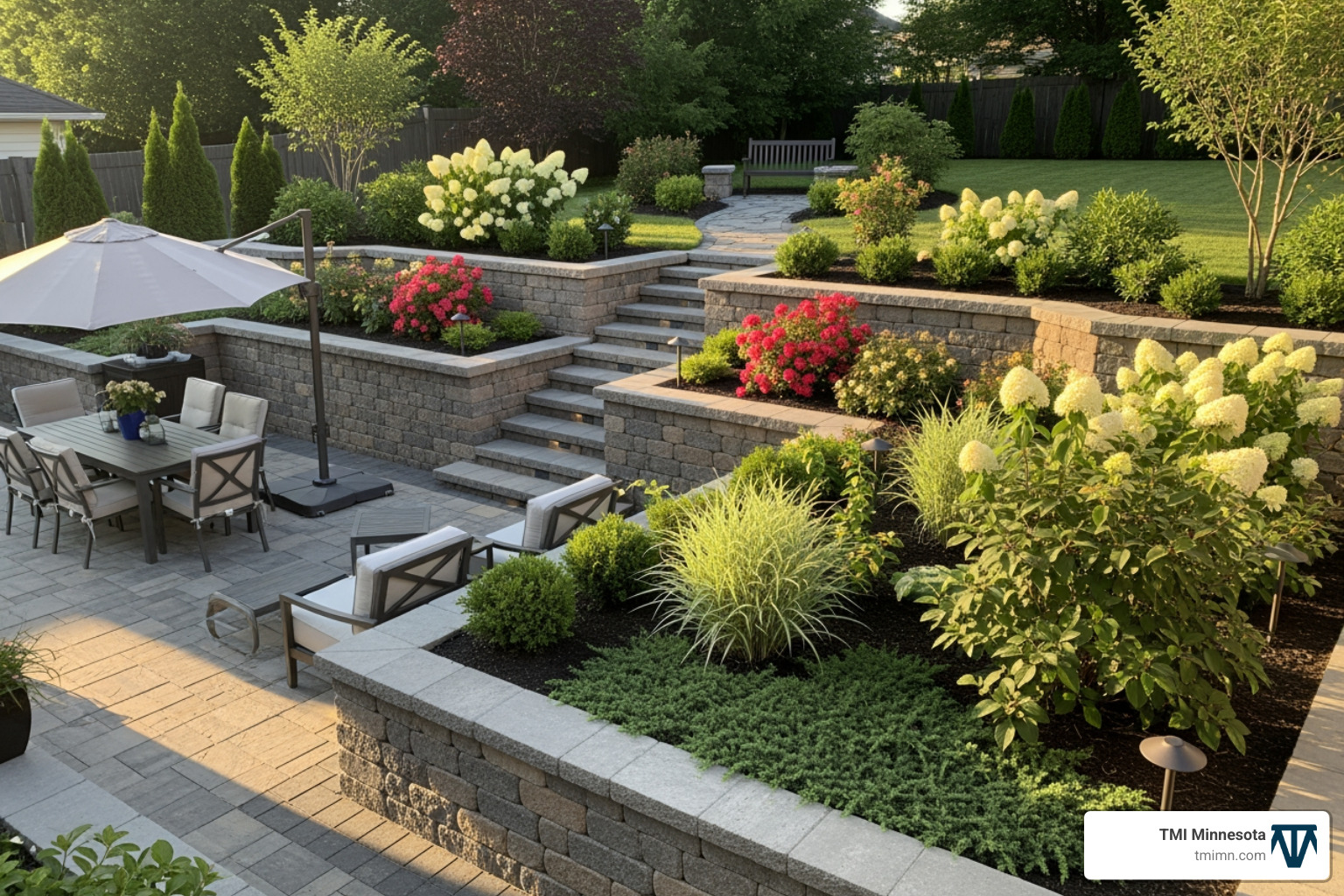 completed backyard change featuring a decorative retaining wall - decorative retaining wall
