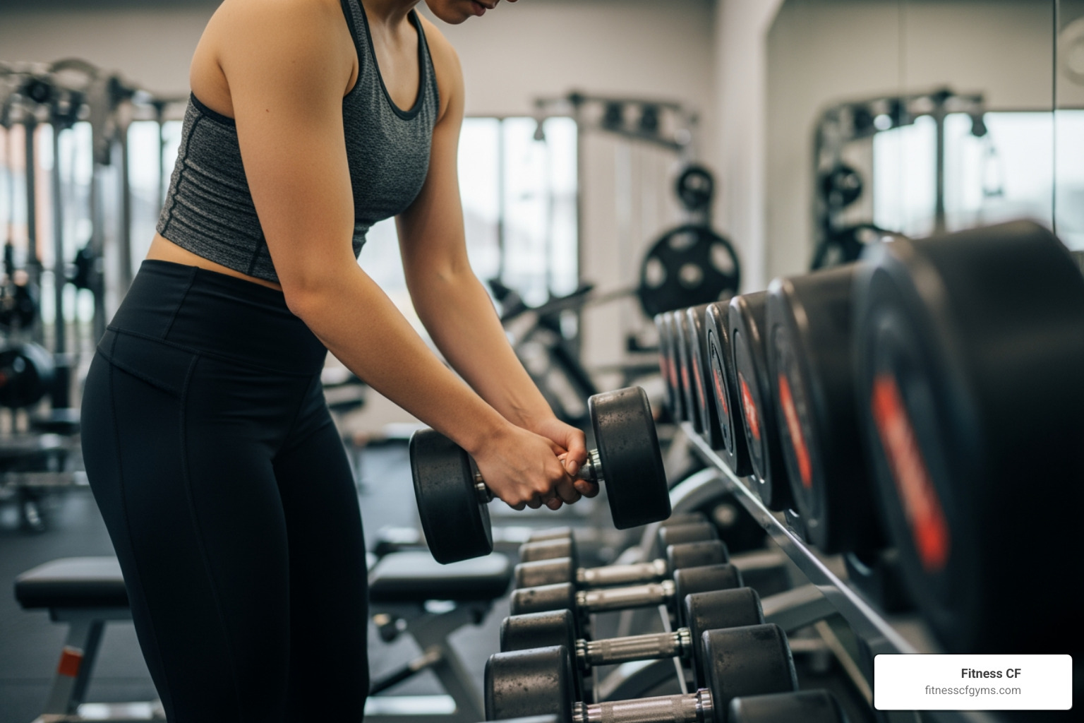 someone safely increasing dumbbell weight on a rack - 30 day muscle gain plan