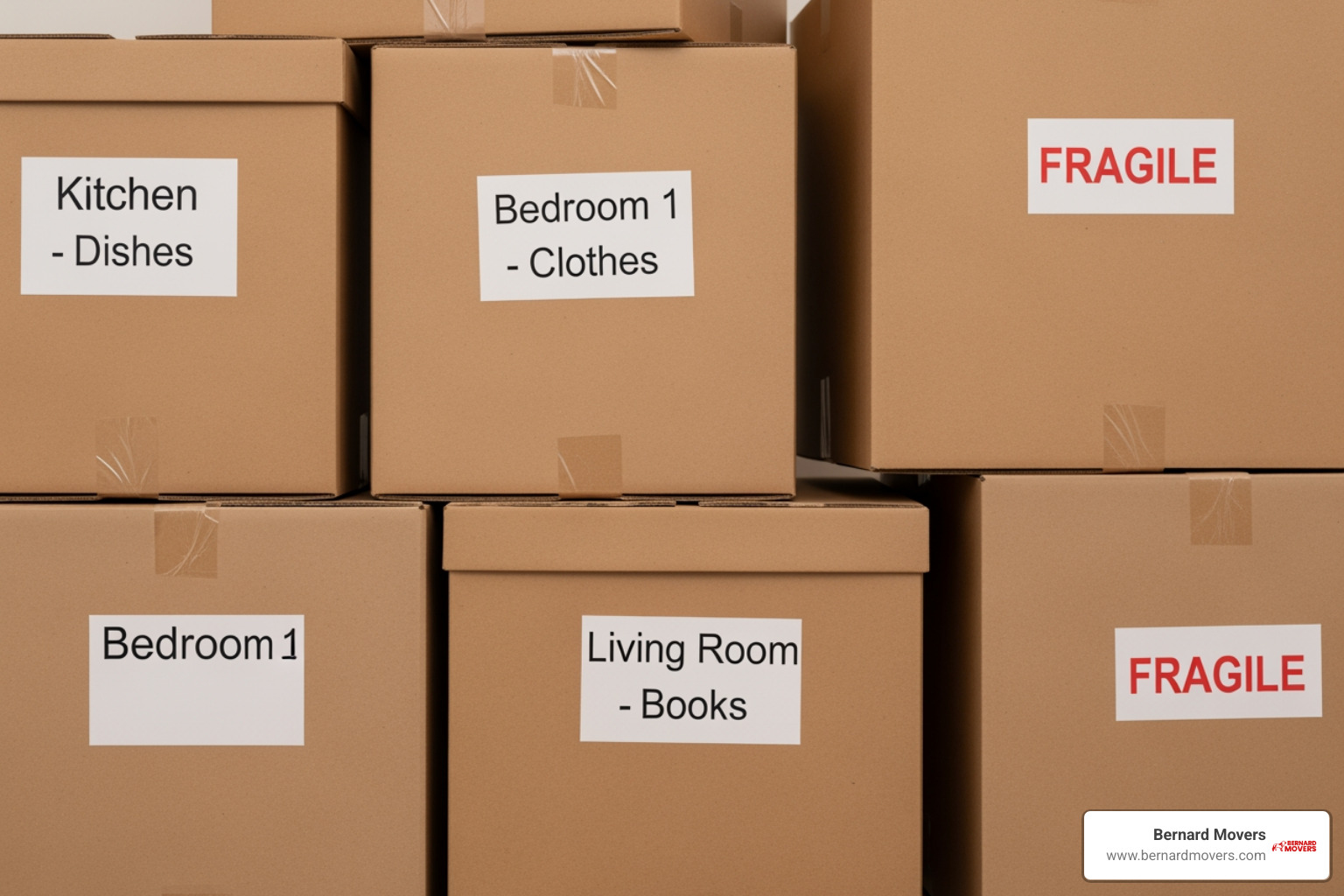 neatly packed and labeled moving boxes - interstate removals and storage