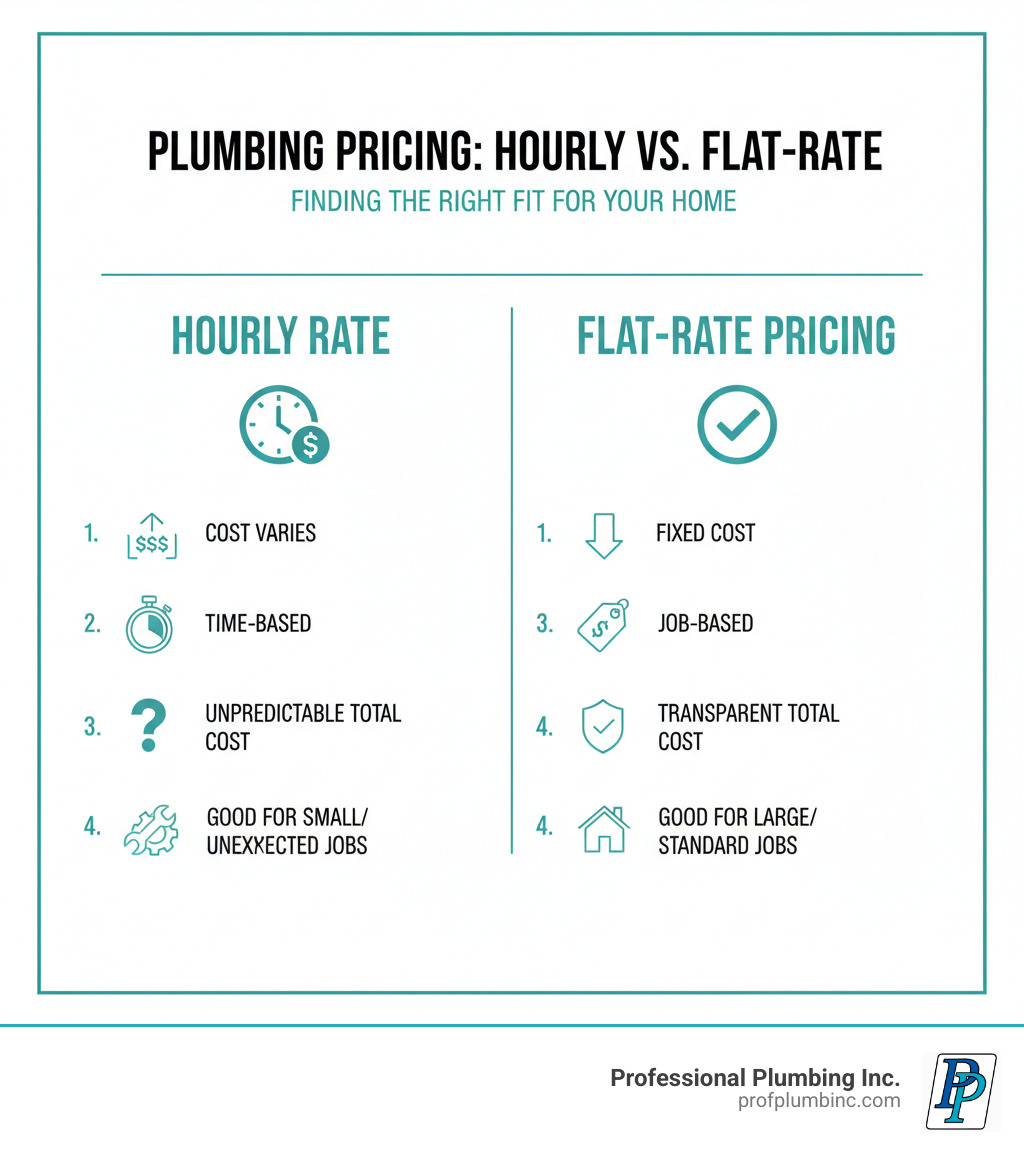 TABLE comparing Hourly Rate vs. Flat-Rate Pricing - private plumbers near me infographic 