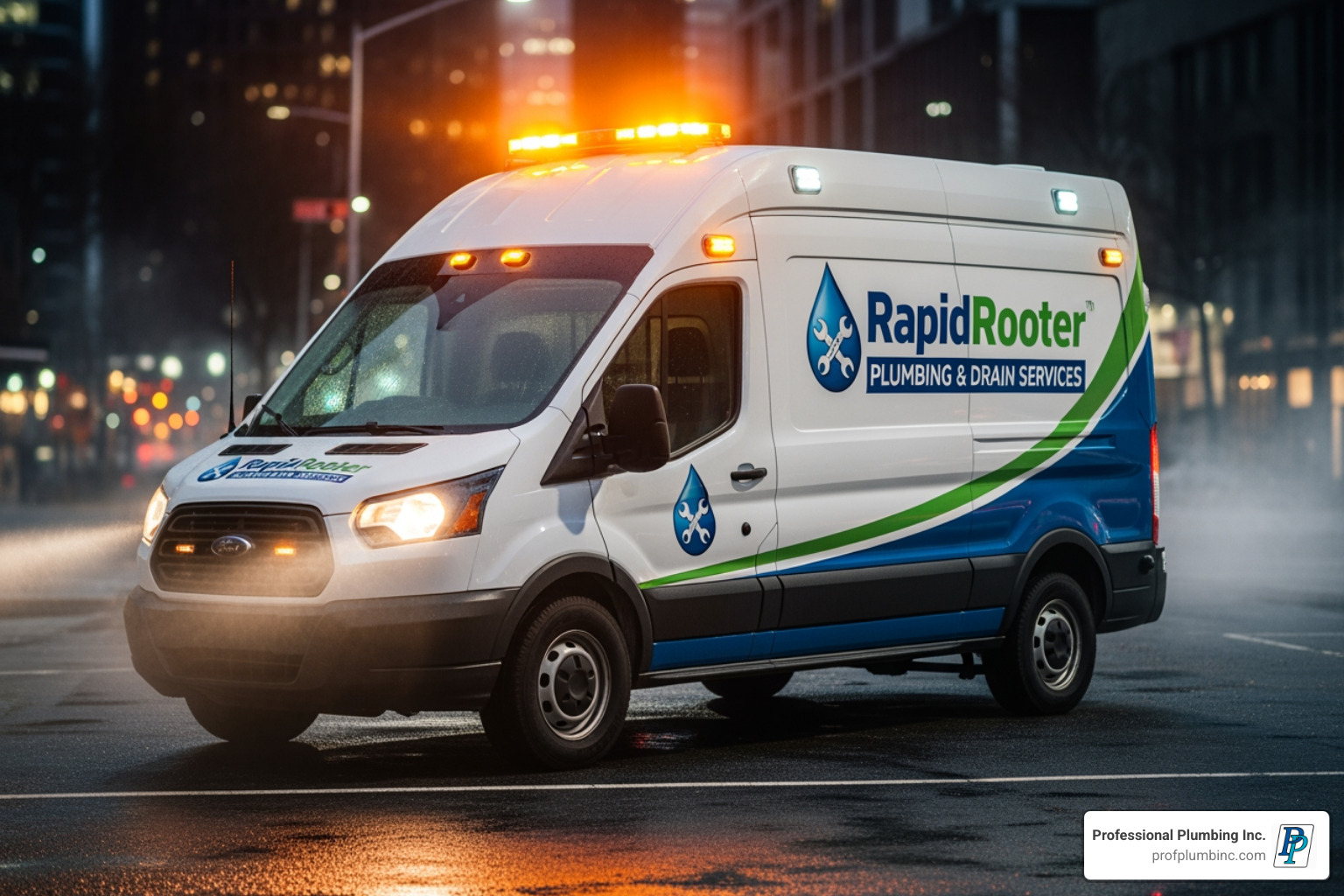 A Professional Plumbing Inc. emergency van parked at night, ready for rapid response - plumber costa mesa ca A Professional Plumbing Inc. emergency van parked at night, ready for rapid response - plumber costa mesa ca
