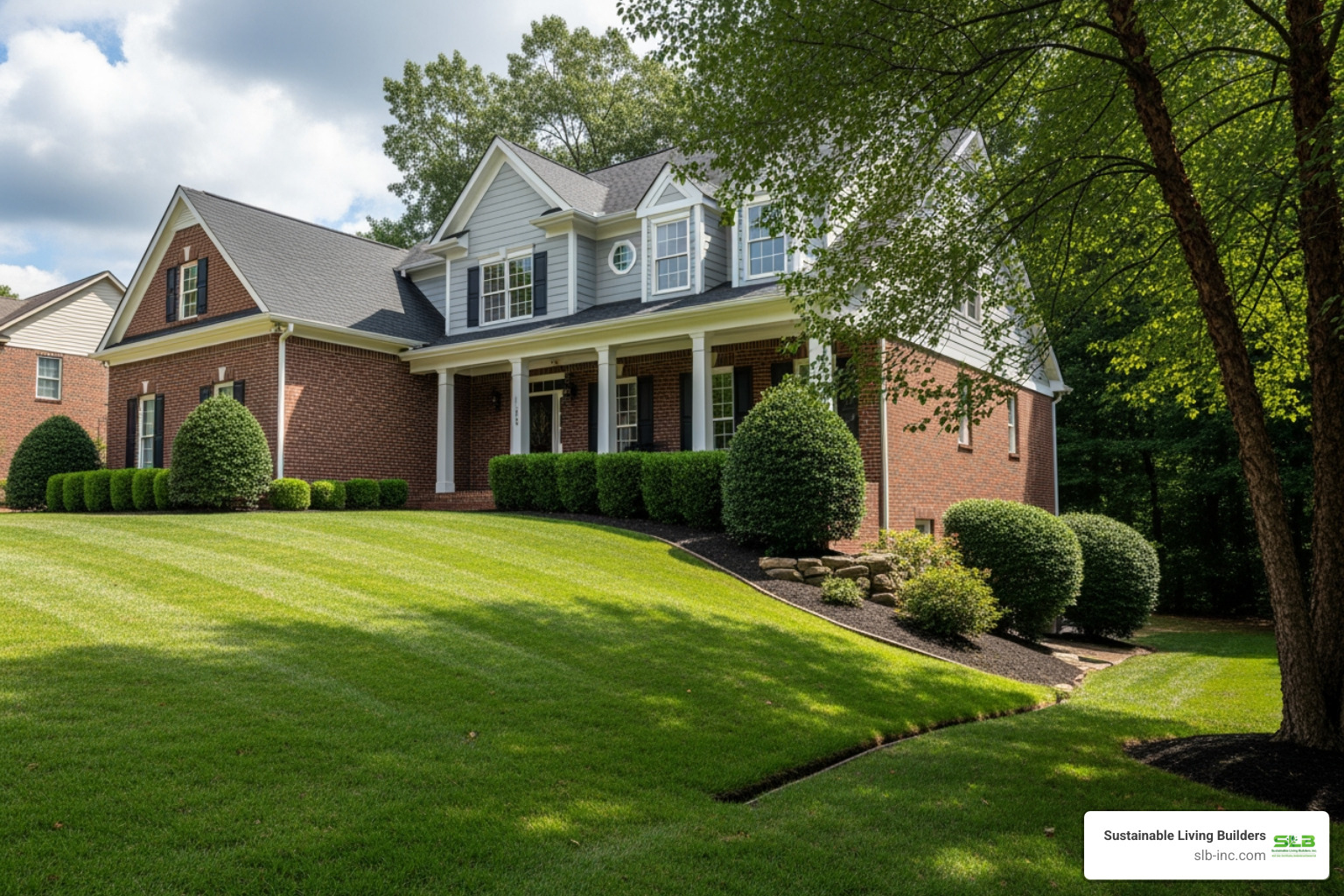 illustrating a yard with a proper slope directing water away from the house foundation - prevent basement flooding