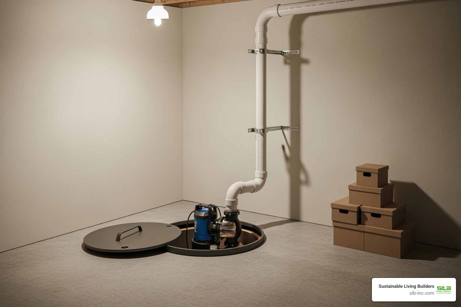 of a sump pump system installed in a basement corner - prevent basement flooding