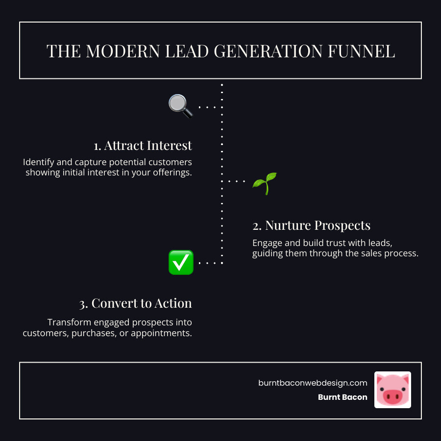 explaining the modern lead generation funnel from awareness to conversion - Lead generation Utah infographic infographic-line-3-steps-dark