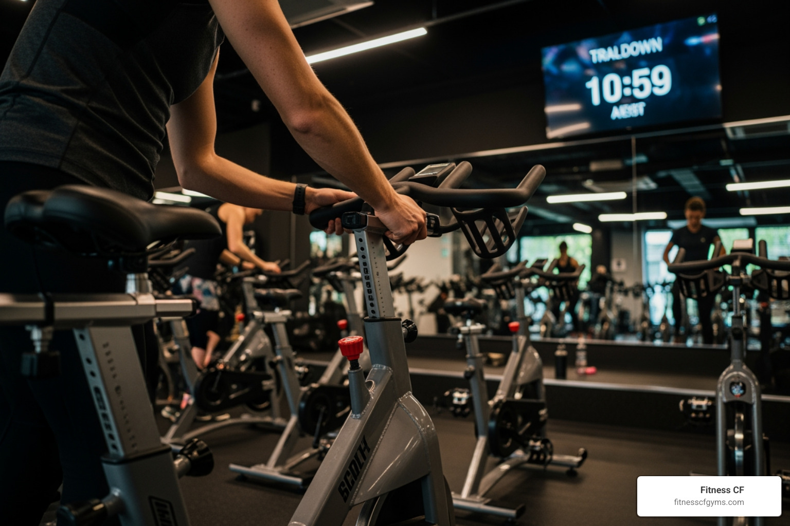 someone adjusting their spin bike settings before a class - hip hop spin class orlando