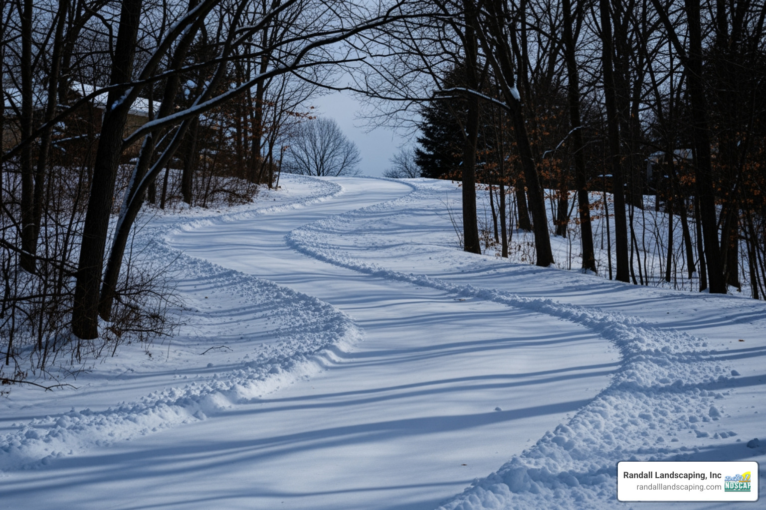 steep, winding driveway covered in snow - price of snow removal