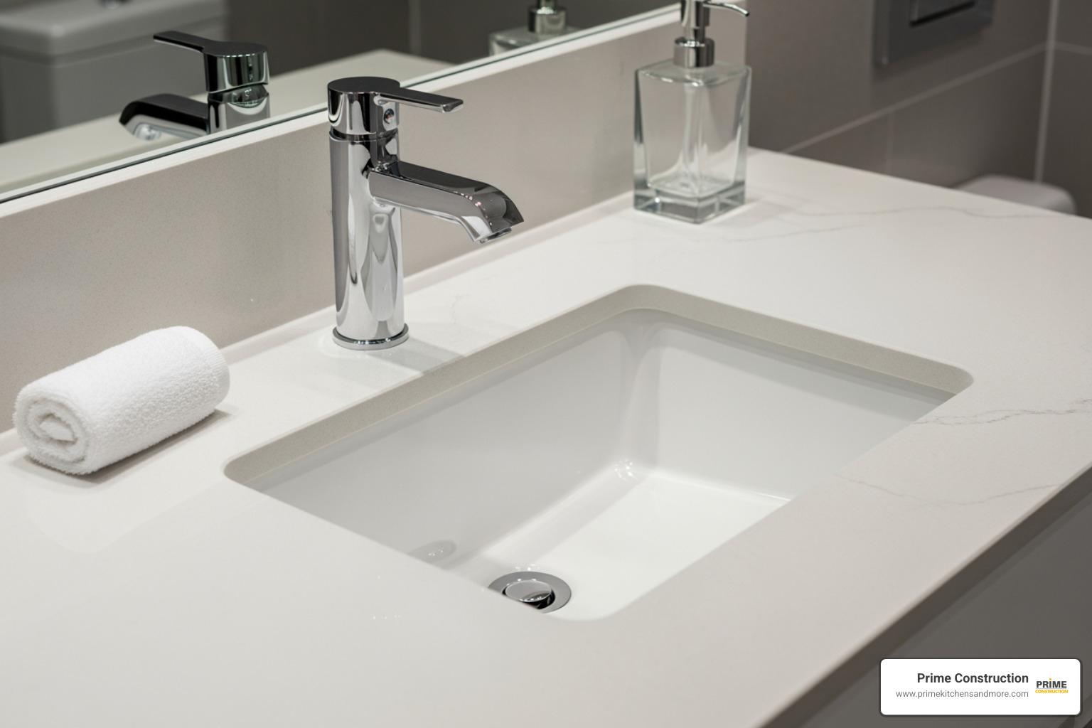 quartz vanity top with undermount sink and modern faucet - quartz stone vanity top