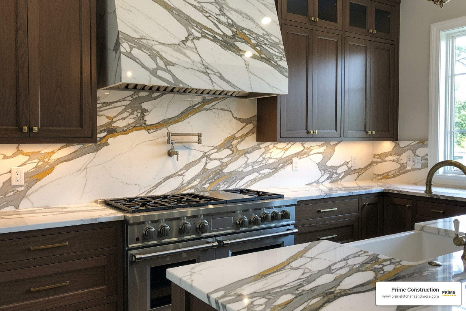 luxurious marble slab backsplash - bold kitchen backsplash