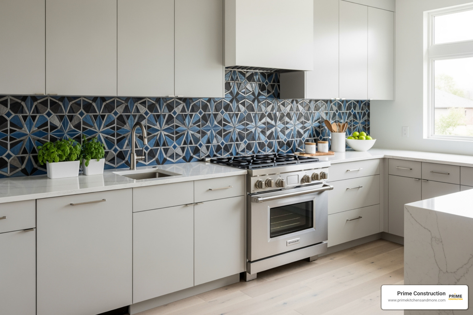 well-balanced kitchen with a bold backsplash - bold kitchen backsplash