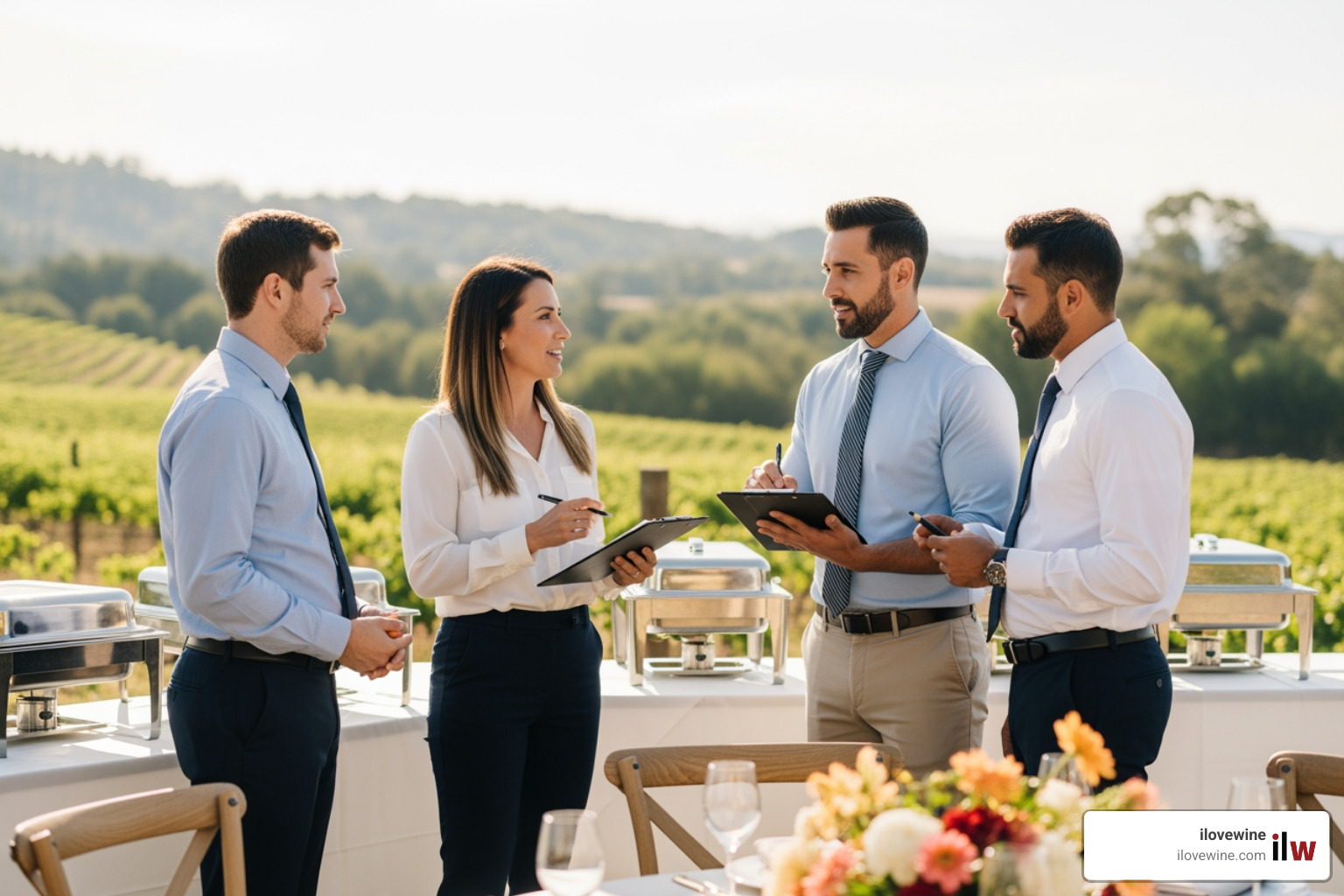 Event planner coordinating with vendors on-site - Napa Valley event planner Event planner coordinating with vendors on-site - Napa Valley event planner