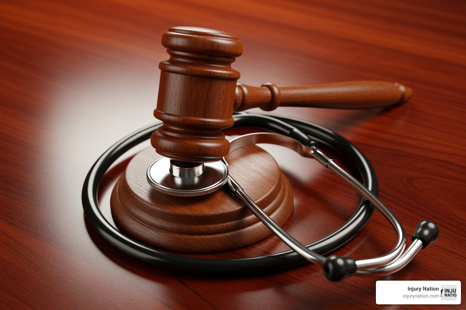 gavel resting on a stethoscope - Medical malpractice lawyer
