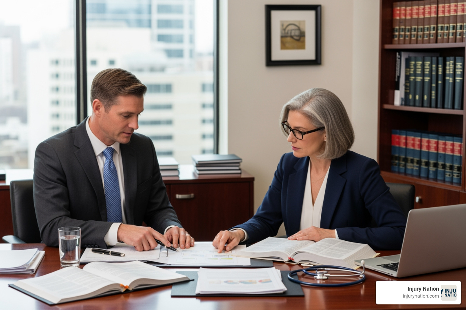 lawyer and medical expert reviewing documents - Medical malpractice lawyer