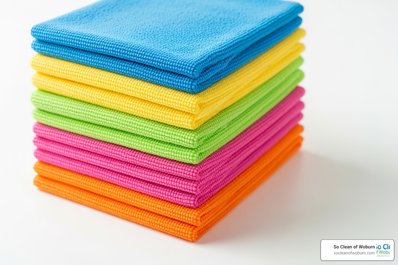 stack of colorful microfiber cloths - best cleaning supplies