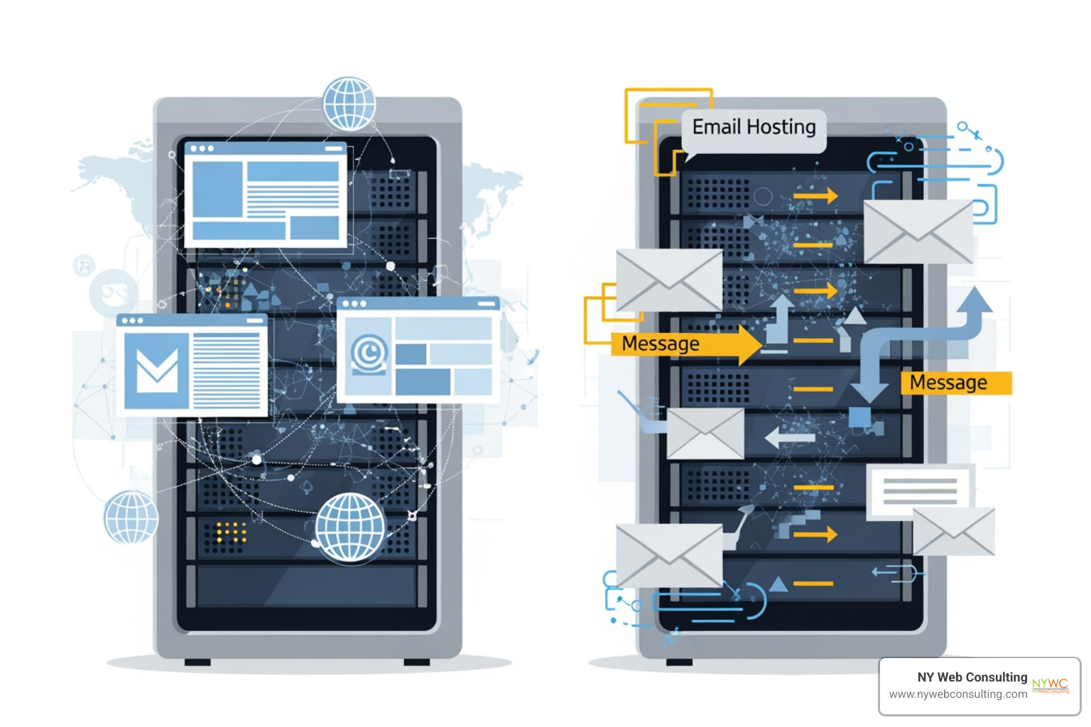 illustration of the difference between a server hosting a website and an email server - website hosting with email illustration of the difference between a server hosting a website and an email server - website hosting with email
