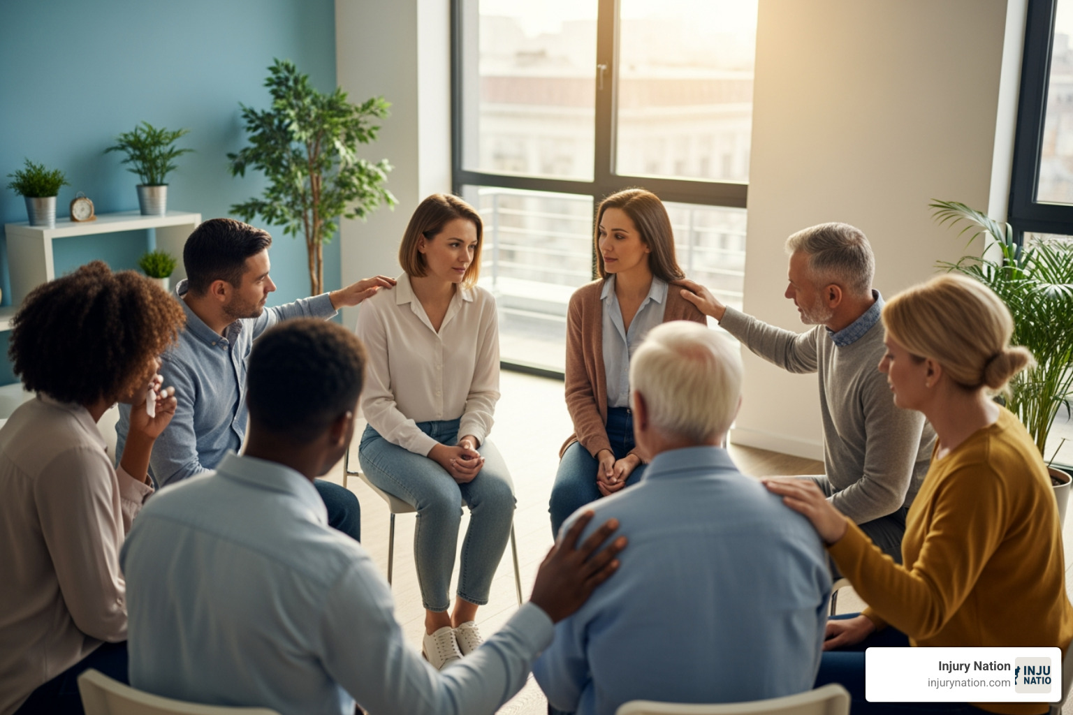 diverse group in support group - Accident victim help