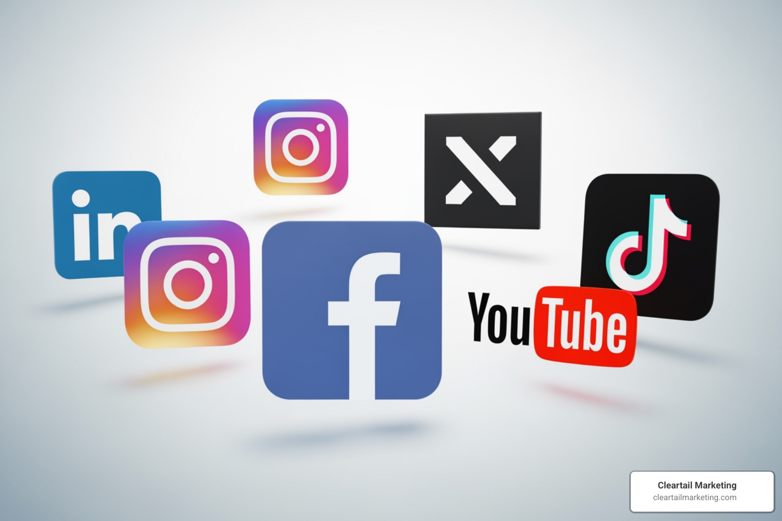 VARIOUS SOCIAL MEDIA PLATFORM LOGOS INCLUDING FACEBOOK, INSTAGRAM, LINKEDIN, X, TIKTOK, AND YOUTUBE, ARRANGED ATTRACTIVELY. - DIGITAL AND SOCIAL MEDIA MARKETING