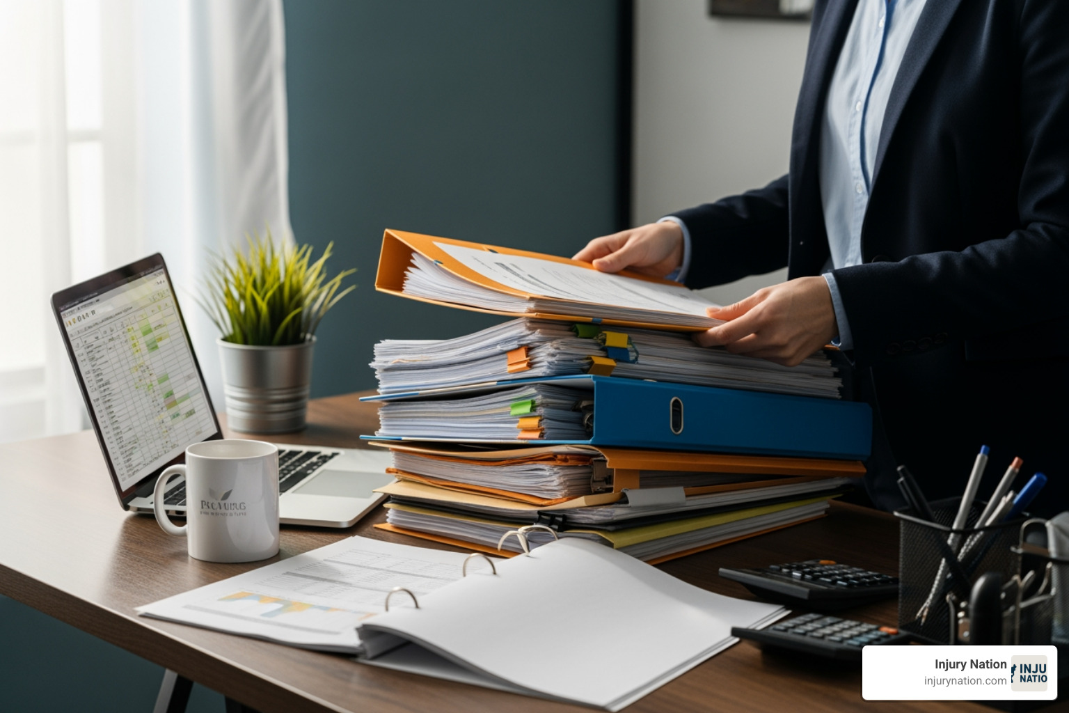 a person organizing documents at a desk - are consultations with personal injury lawyers free