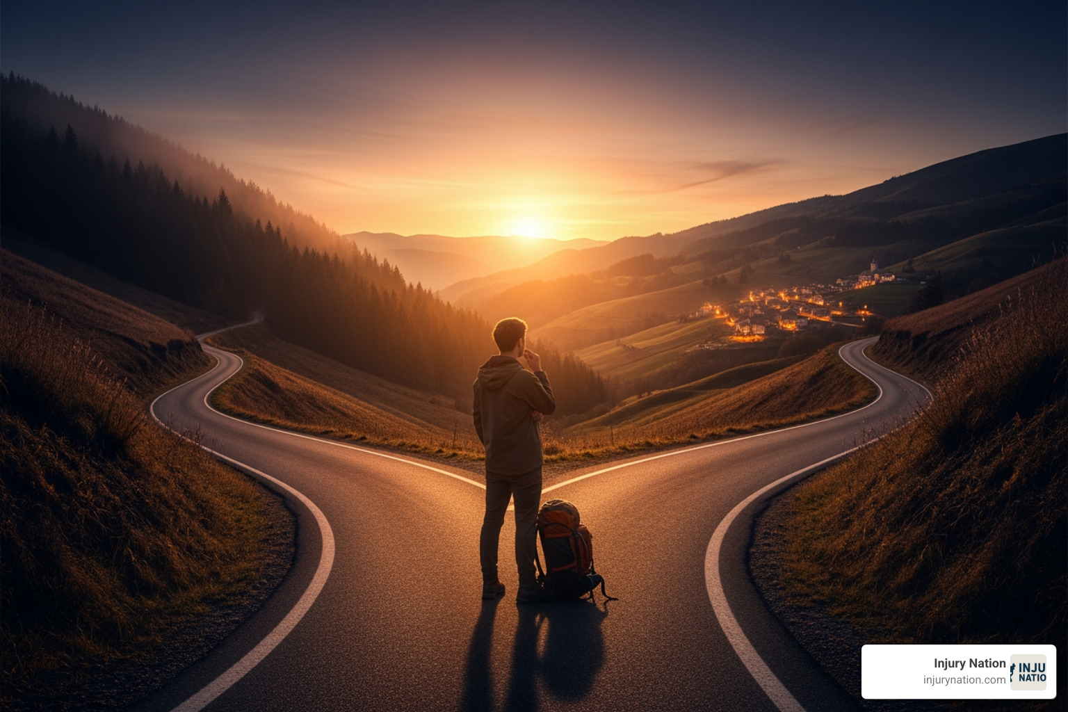 a person looking thoughtful at a fork in the road - are consultations with personal injury lawyers free