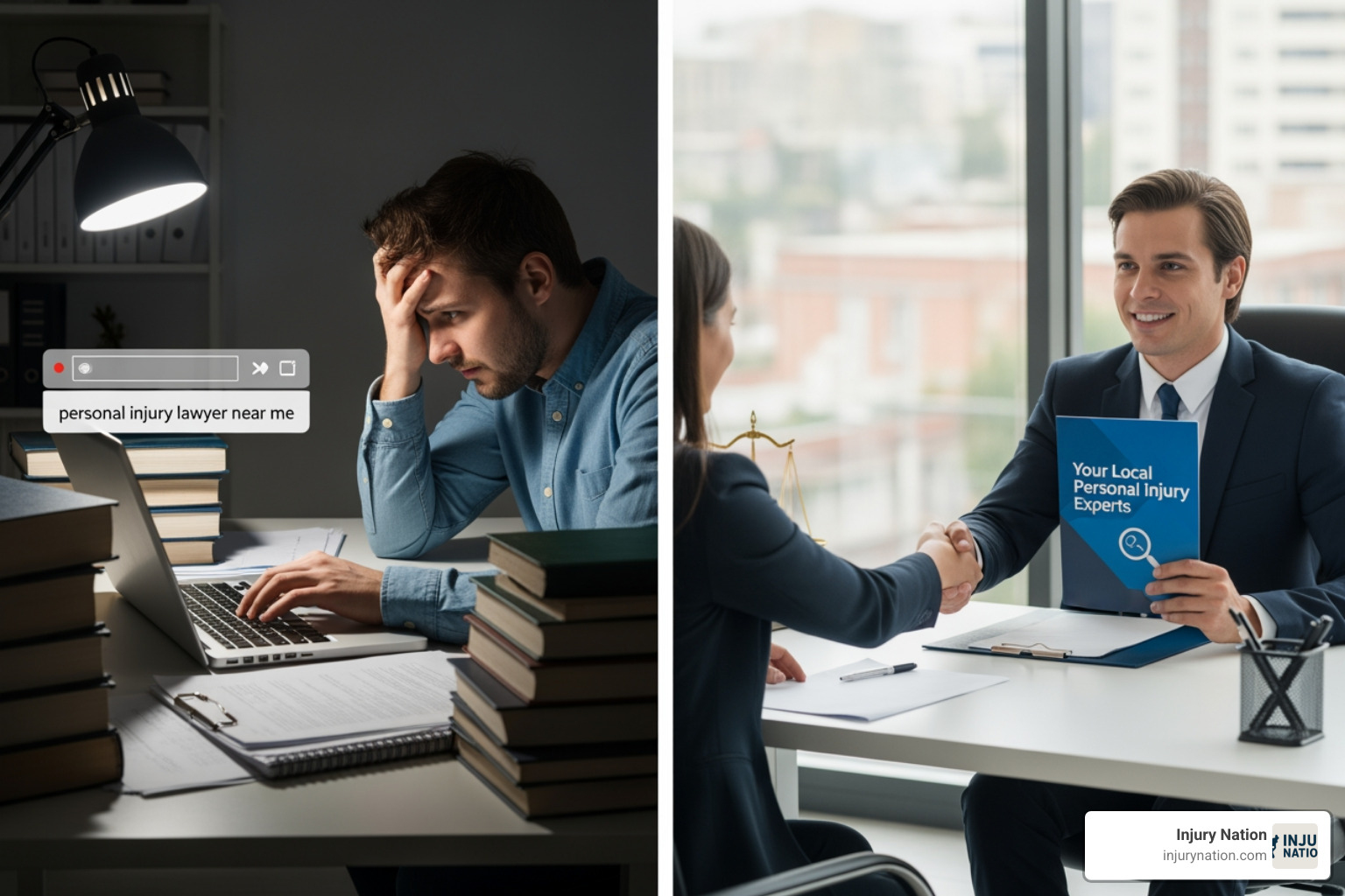 A person reviewing a list of lawyers on a tablet, highlighting the search bar for location. - how to find a personal injury law firm near me