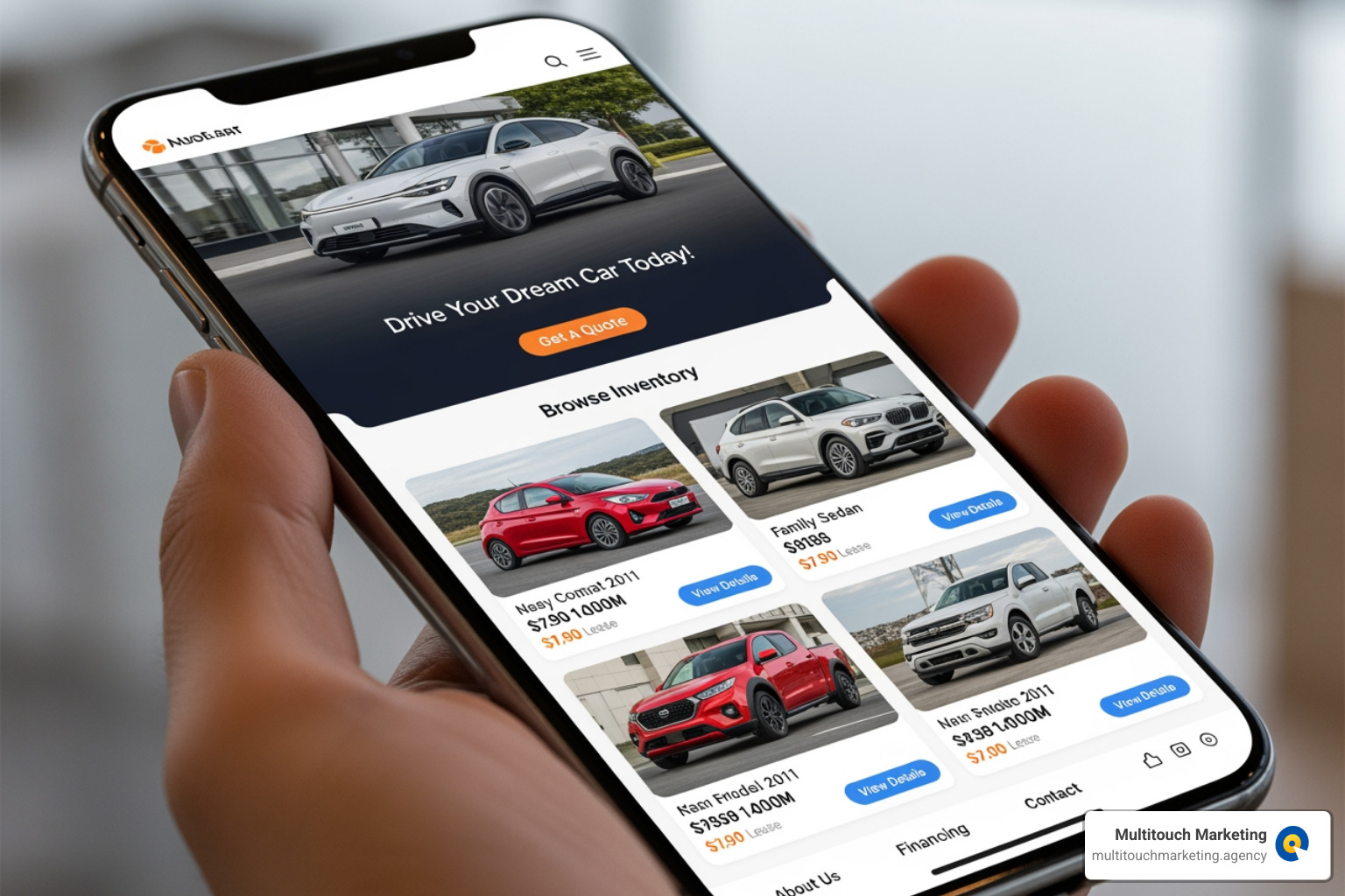 Image of a high-converting car dealership landing page on a mobile phone - PPC for Car Dealerships Image of a high-converting car dealership landing page on a mobile phone - PPC for Car Dealerships