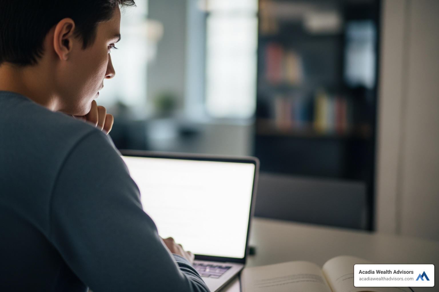 Person researching on a laptop - financial advisor arlington