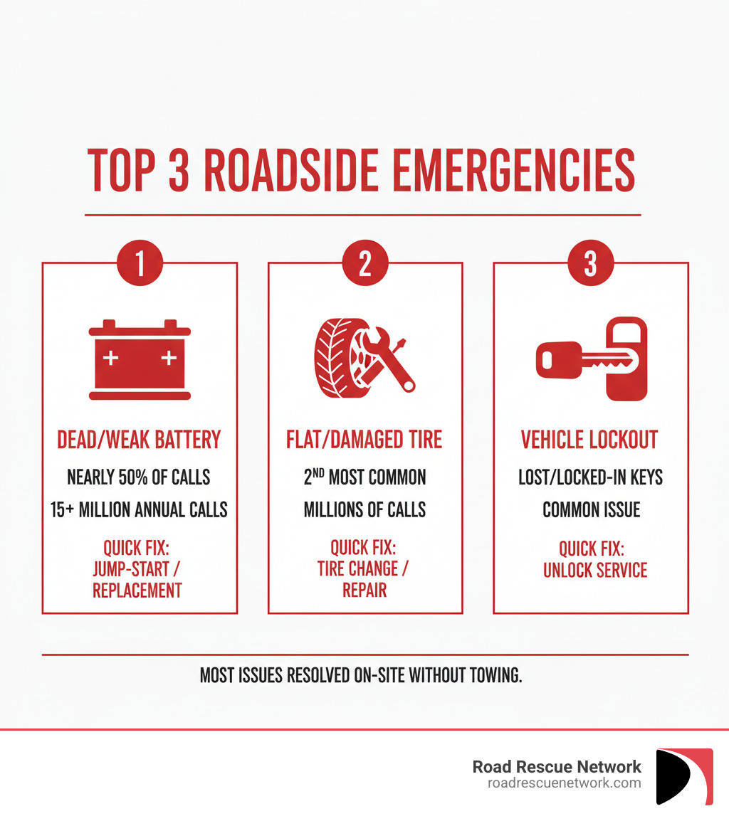 infographic showing top 3 roadside emergencies - immediate roadside assistance infographic 