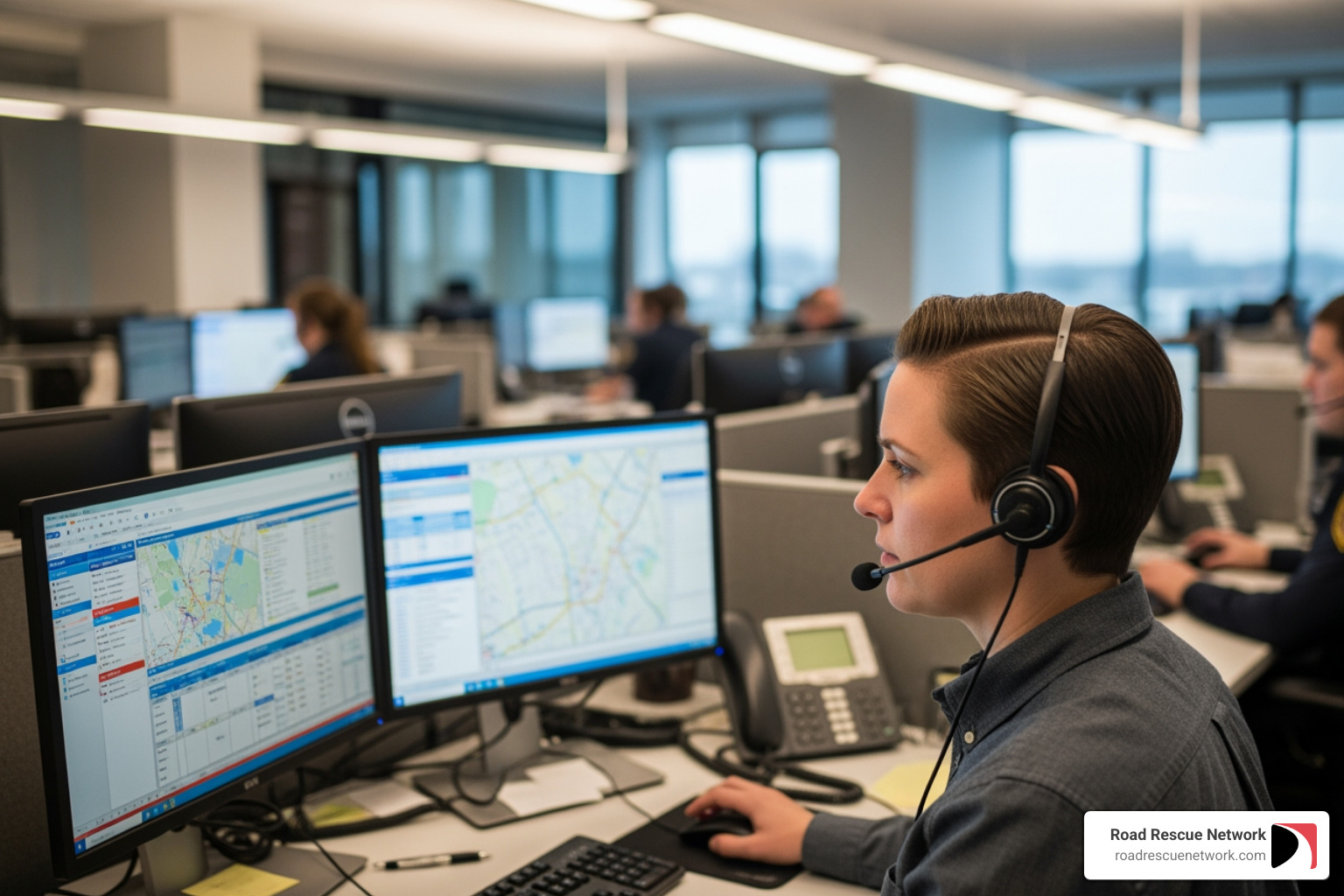 dispatcher on a headset - immediate roadside assistance