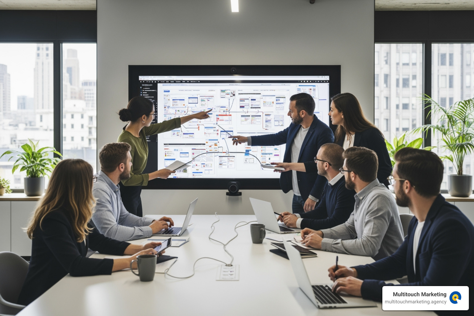 Team collaborating on a website wireframe - Responsive Web Design Agency Team collaborating on a website wireframe - Responsive Web Design Agency