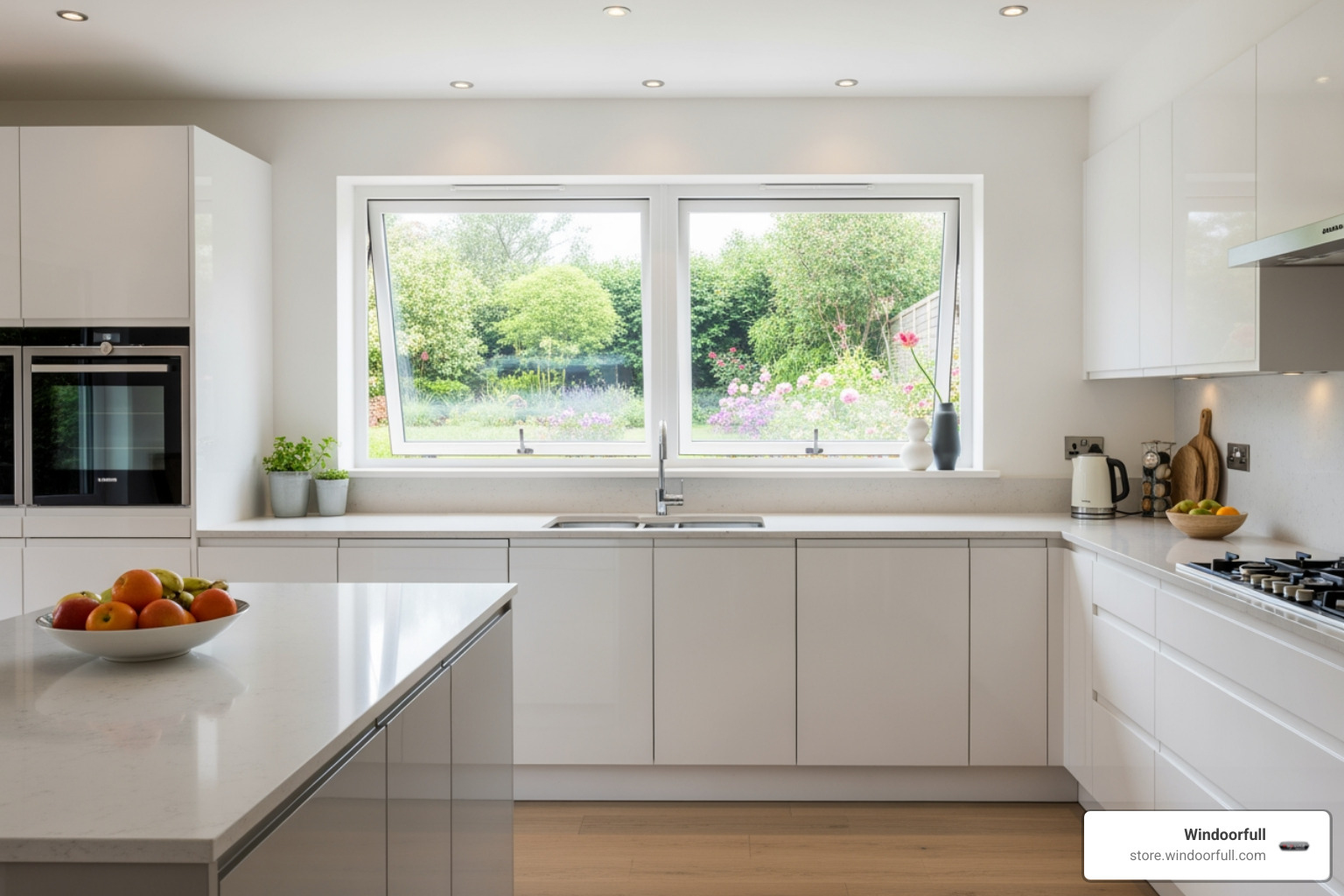 of a sleek kitchen with white tilt and turn windows - white tilt and turn windows of a sleek kitchen with white tilt and turn windows - white tilt and turn windows