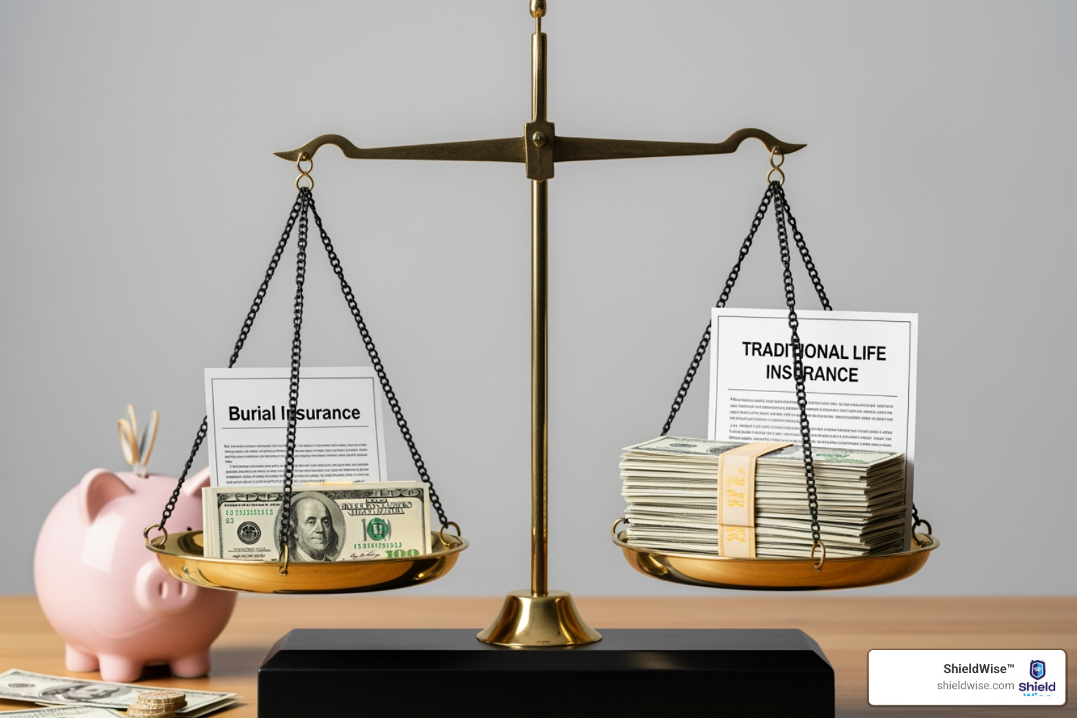 Scale balancing different financial products for final expense planning like burial insurance, traditional life insurance, and savings - What is burial insurance?
