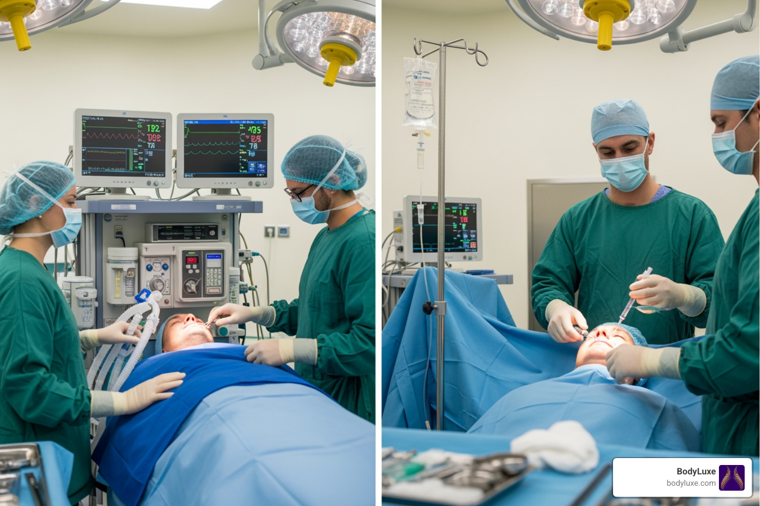 anesthesia setup difference between general and local/sedation - awake surgery tummy tuck
