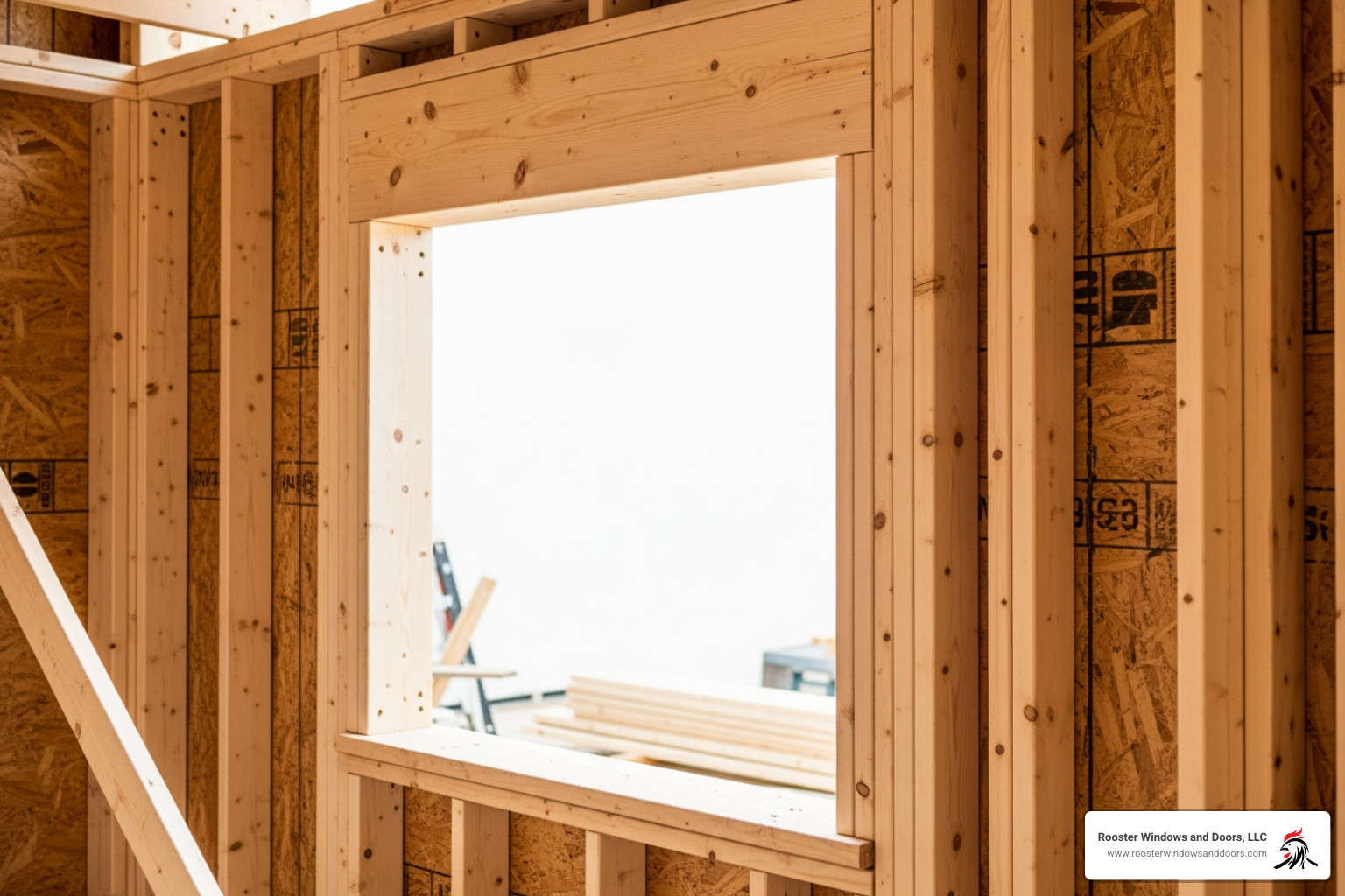 Newly framed rough opening in a wall - adding windows to a house