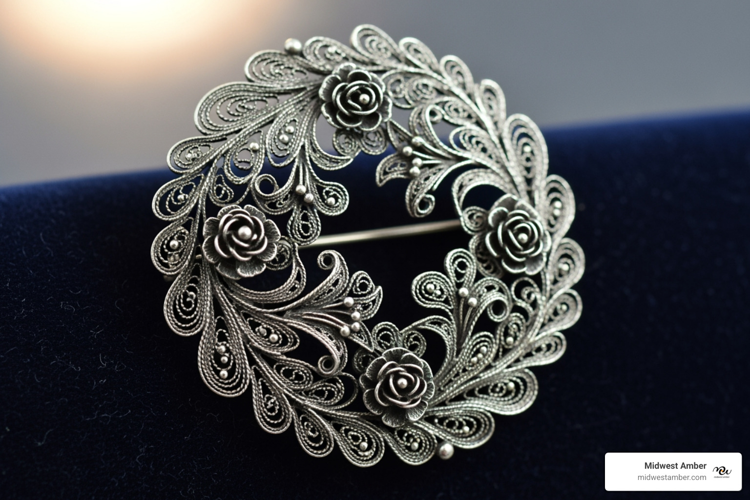 intricate Polish silver filigree brooch - polish jewelry
