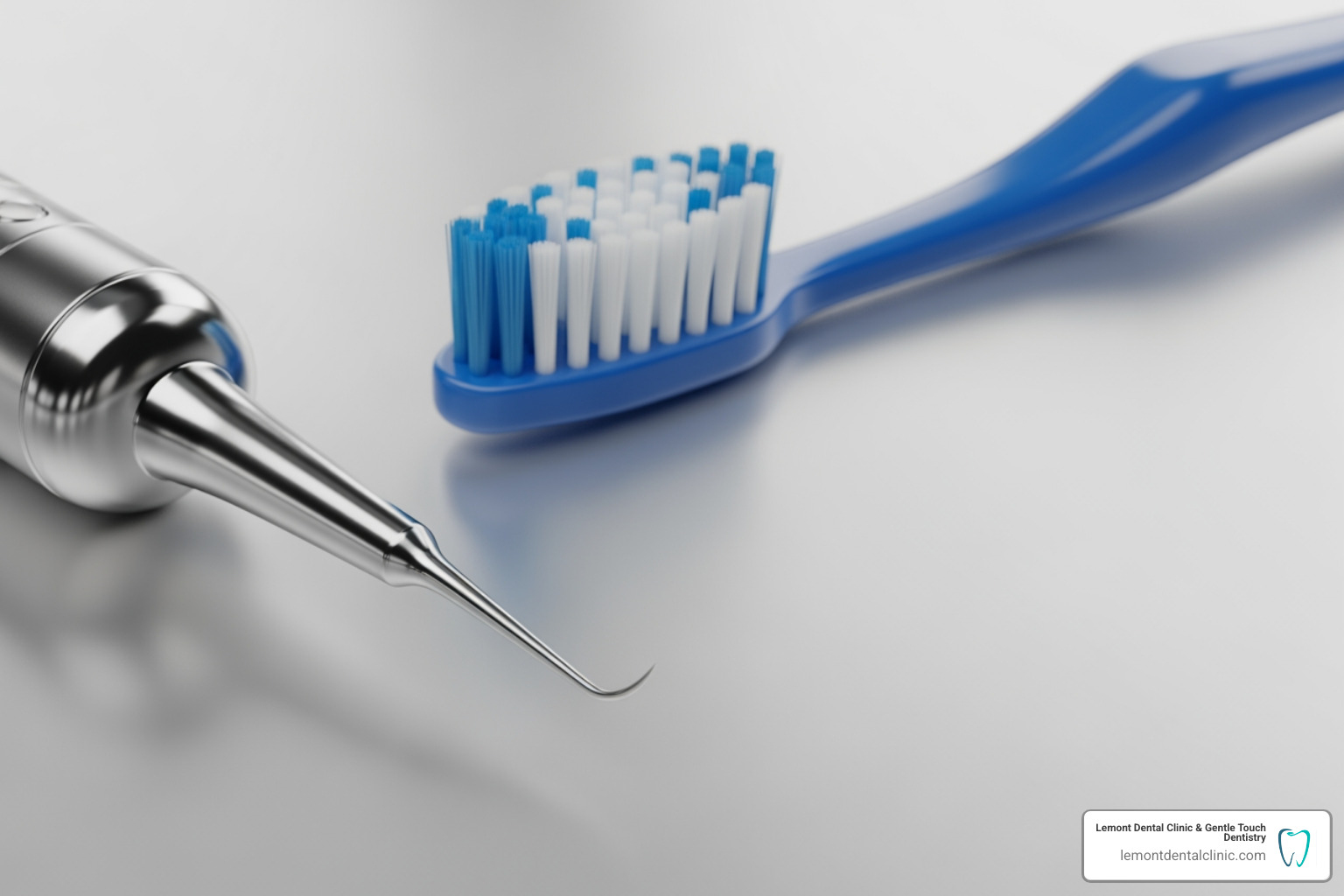 professional ultrasonic scaler tip and a standard toothbrush - ultrasonic teeth cleaning