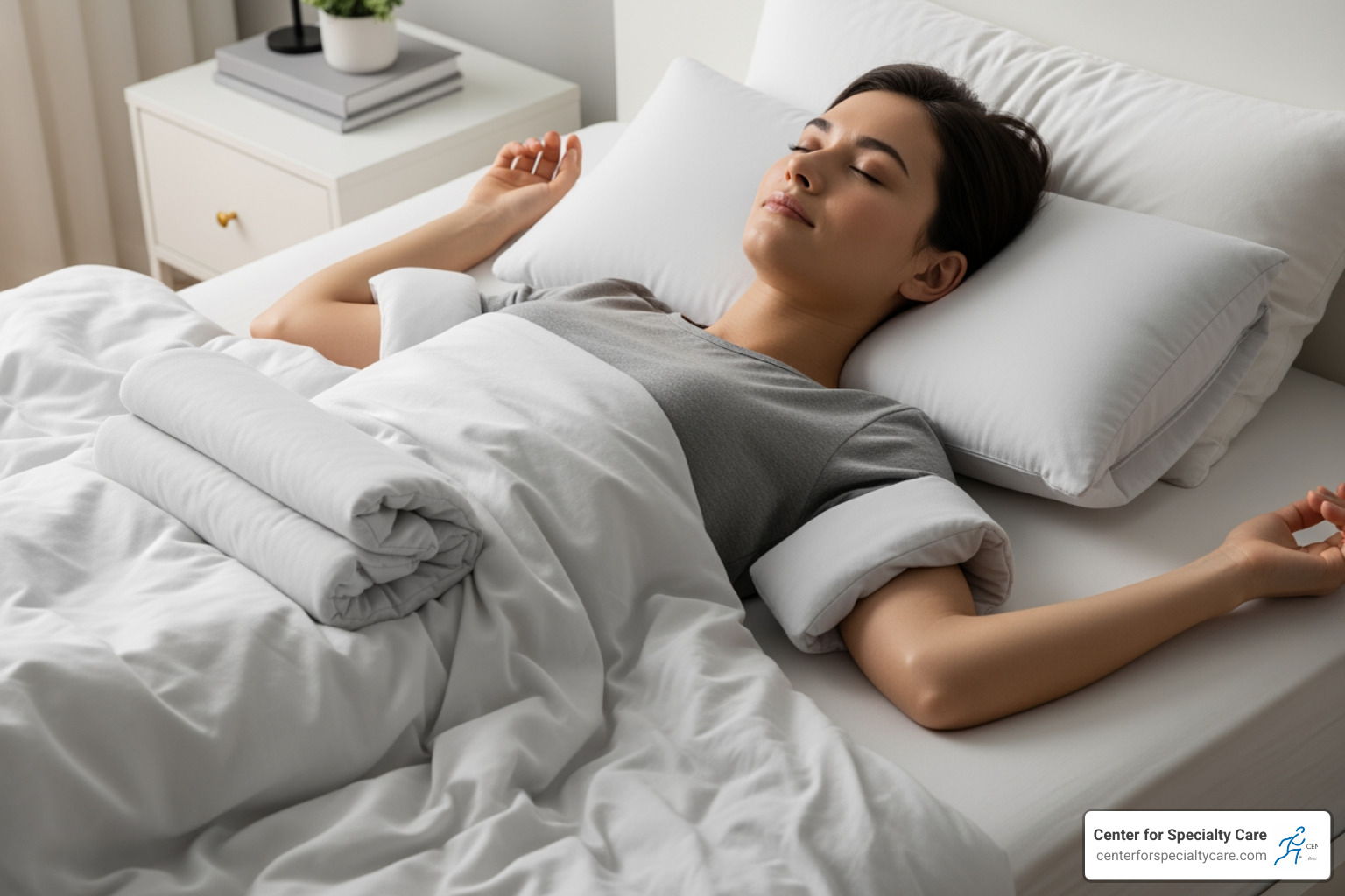 ideal back-sleeping position with pillow supports - shoulder pain from sleeping