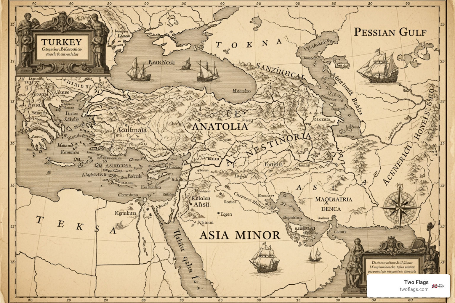 vintage map showing Turkey and the Persian Gulf - cocktails screwdriver