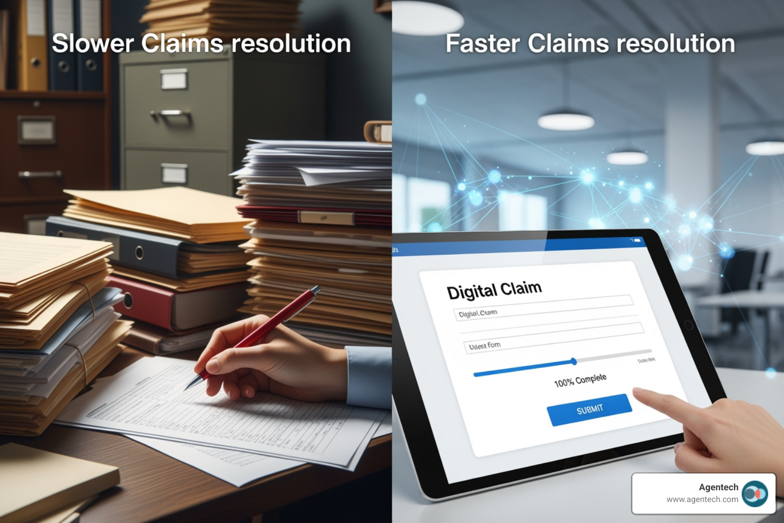 a digital interface showing AI analyzing and categorizing different claim documents - Faster claims resolution tools