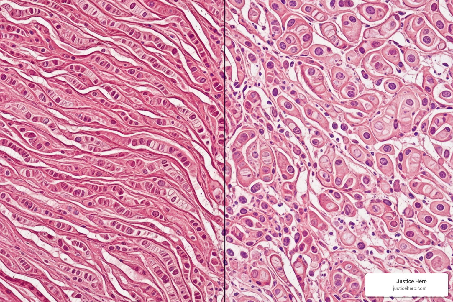 An image illustrating the difference between the disorganized, parallel collagen fibers in scar tissue compared to the organized, multidirectional collagen fibers in normal healthy skin - Painful scar tissue