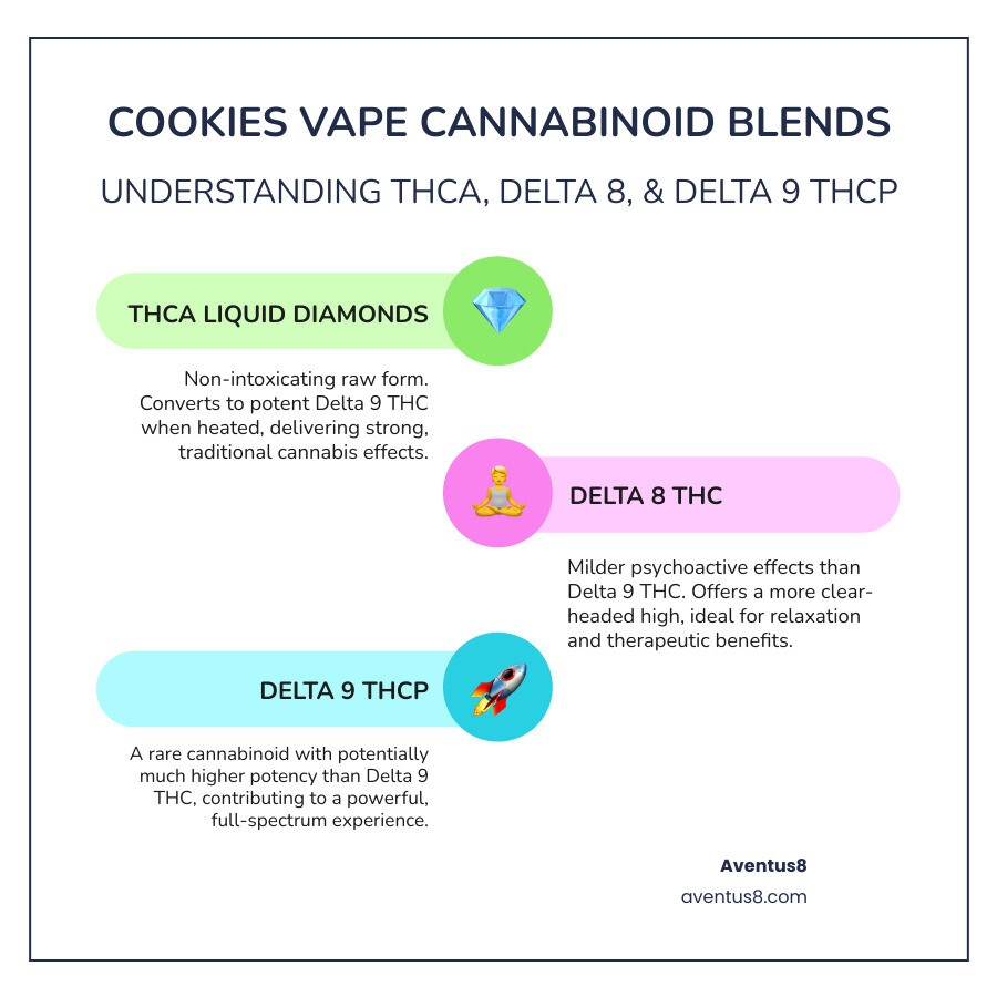 Infographic detailing key features and cannabinoid blend of Cookies disposable vapes - cookies disposable vape infographic infographic-line-3-steps-colors Infographic detailing key features and cannabinoid blend of Cookies disposable vapes - cookies disposable vape infographic infographic-line-3-steps-colors
